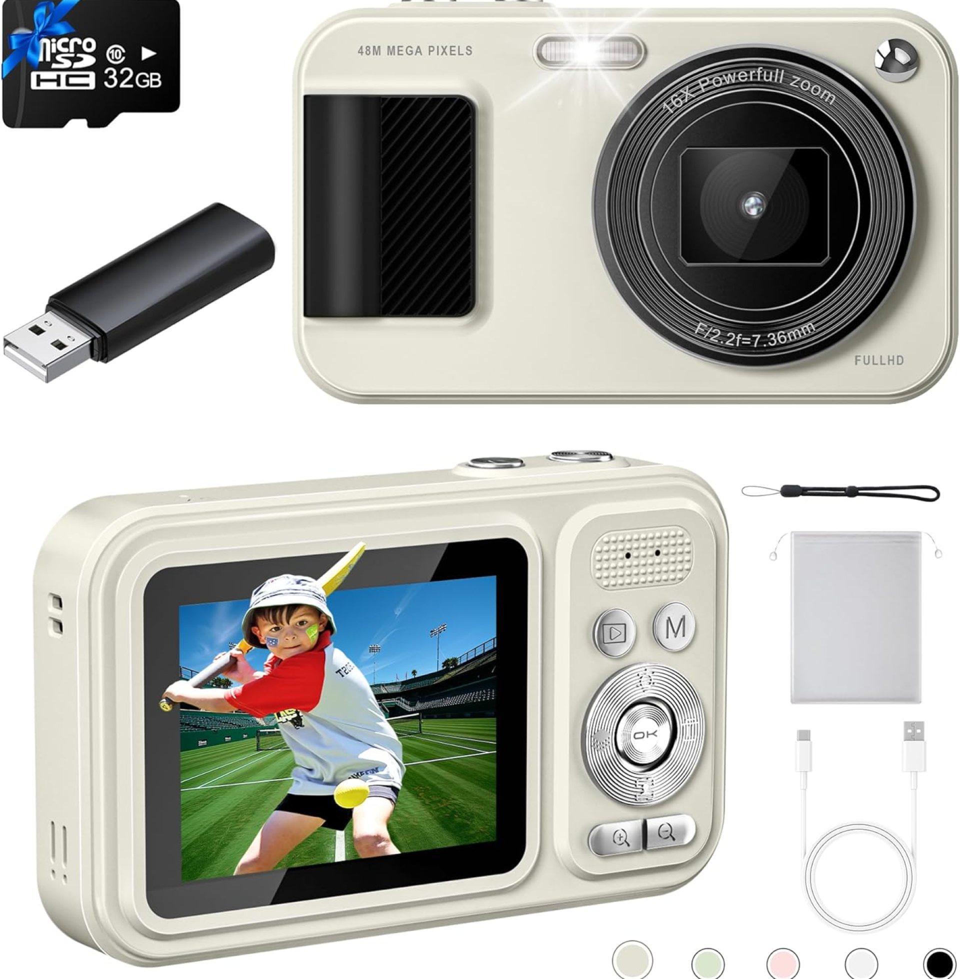 Digital Camera, FHD 1080P 48MP Kids Camera, Autofocus Point and Shoot Digital Cameras with 32GB Card, 16X Zoom Anti-Shake, Compact Small Camera with 1500mAH Built-in Batteries for Boys Girls Kids Digital Camera, FHD 1080P 48MP Kids Camera, Autofocus Point and Shoot Digital Cameras with 32GB Card, 16X Zoom Anti-Shake, Compact Small Camera with 1500mAH Built-in Batteries for Boys Girls Kids