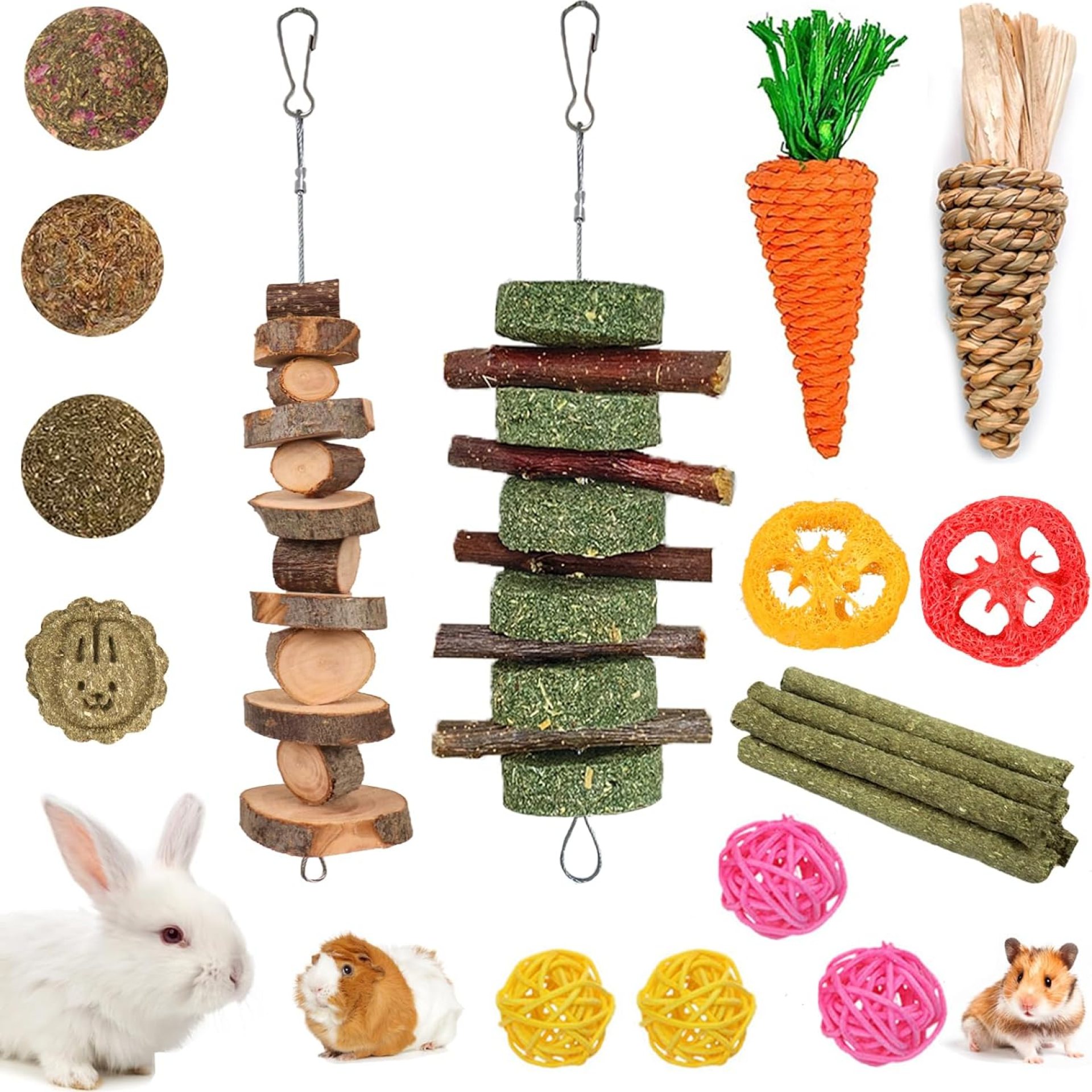 Grddaef 20 PCS Bunny Chew Toys for Teeth, Natural Rabbit Toys Apple Wood Grass Timothy Sticks Chew and Treat for Guinea Pigs Hamster Chinchillas Grddaef 20 PCS Bunny Chew Toys for Teeth, Natural Rabbit Toys Apple Wood Grass Timothy Sticks Chew and Treat for Guinea Pigs Hamster Chinchillas