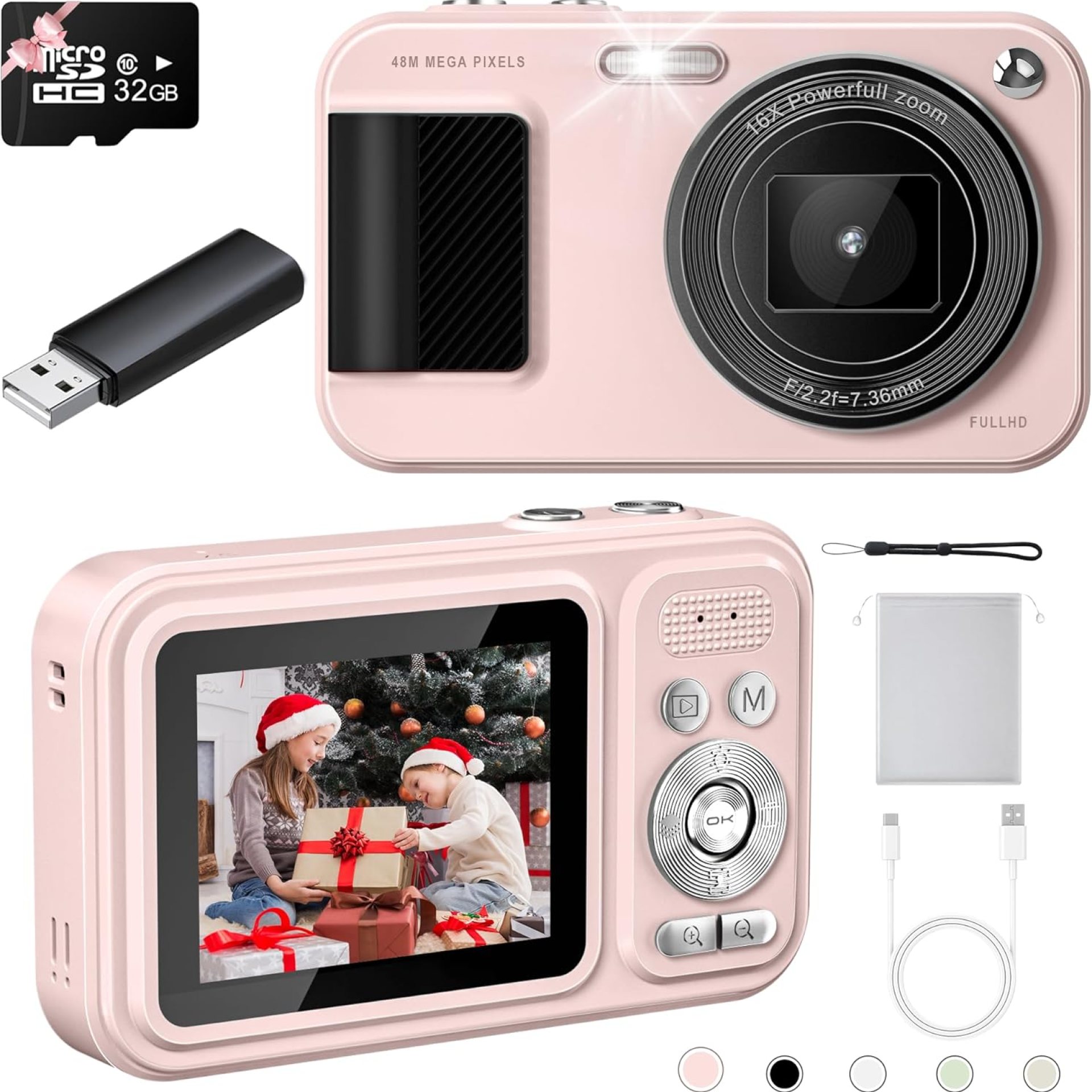 Digital Camera, Autofocus 48MP FHD 1080P Kids Camera, Point and Shoot Digital Cameras with 32GB, 16X Zoom Anti-Shake, Compact Portable Mini Camera for Boys Girls Kid Student Teen Digital Camera, Autofocus 48MP FHD 1080P Kids Camera, Point and Shoot Digital Cameras with 32GB, 16X Zoom Anti-Shake, Compact Portable Mini Camera for Boys Girls Kid Student Teen