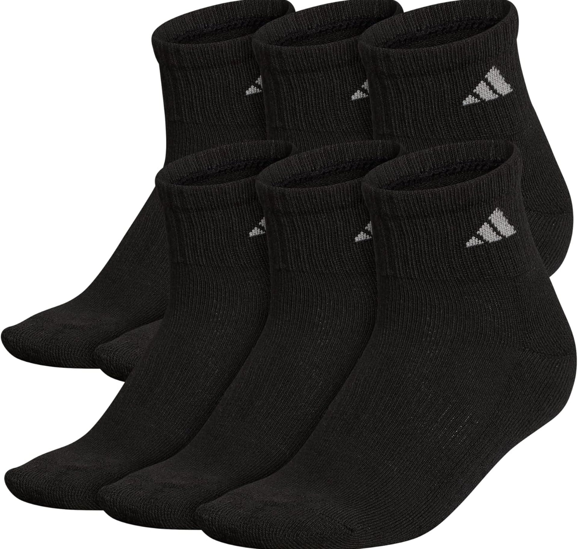 adidas Women’s Athletic Cushioned Quarter Socks (6-Pair) with arch compression for a secure fit adidas Women’s Athletic Cushioned Quarter Socks (6-Pair) with arch compression for a secure fit