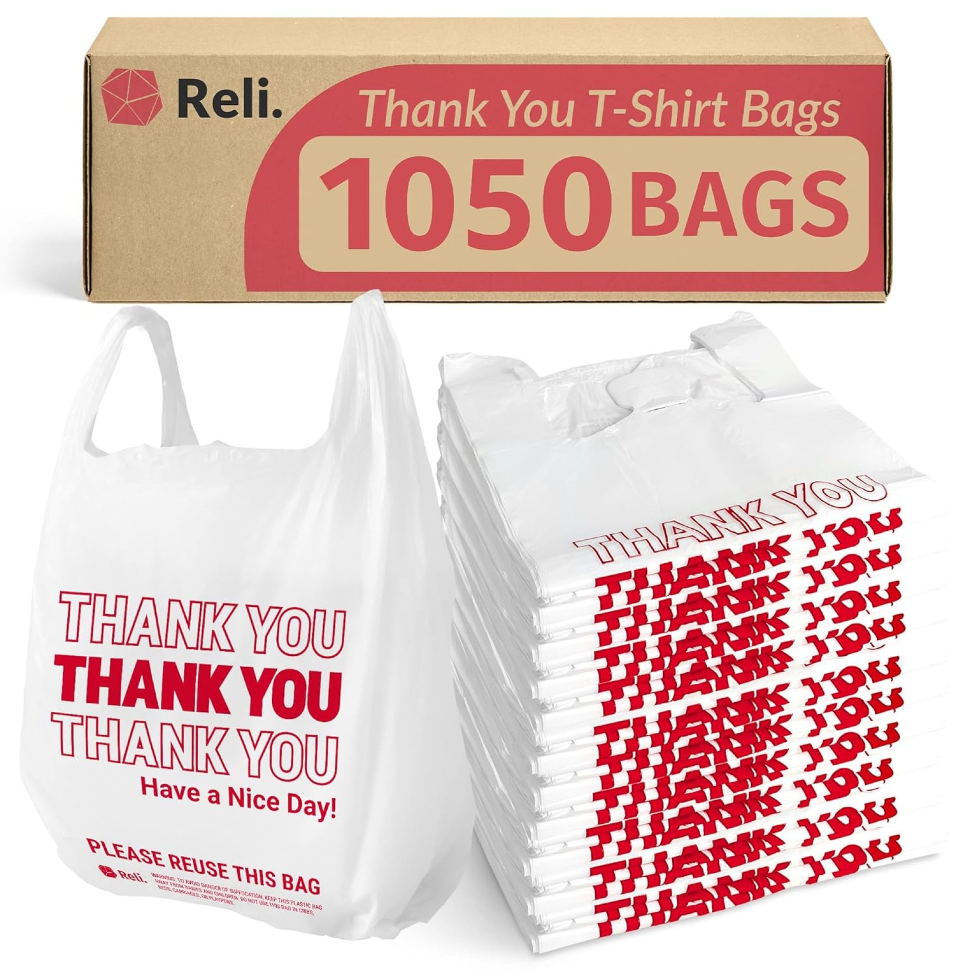 Reli. Plastic Bags Thank You (1050 Count) | White Grocery Bags with Handles | Shopping (Plastic) Reli. Plastic Bags Thank You (1050 Count) | White Grocery Bags with Handles | Shopping (Plastic)