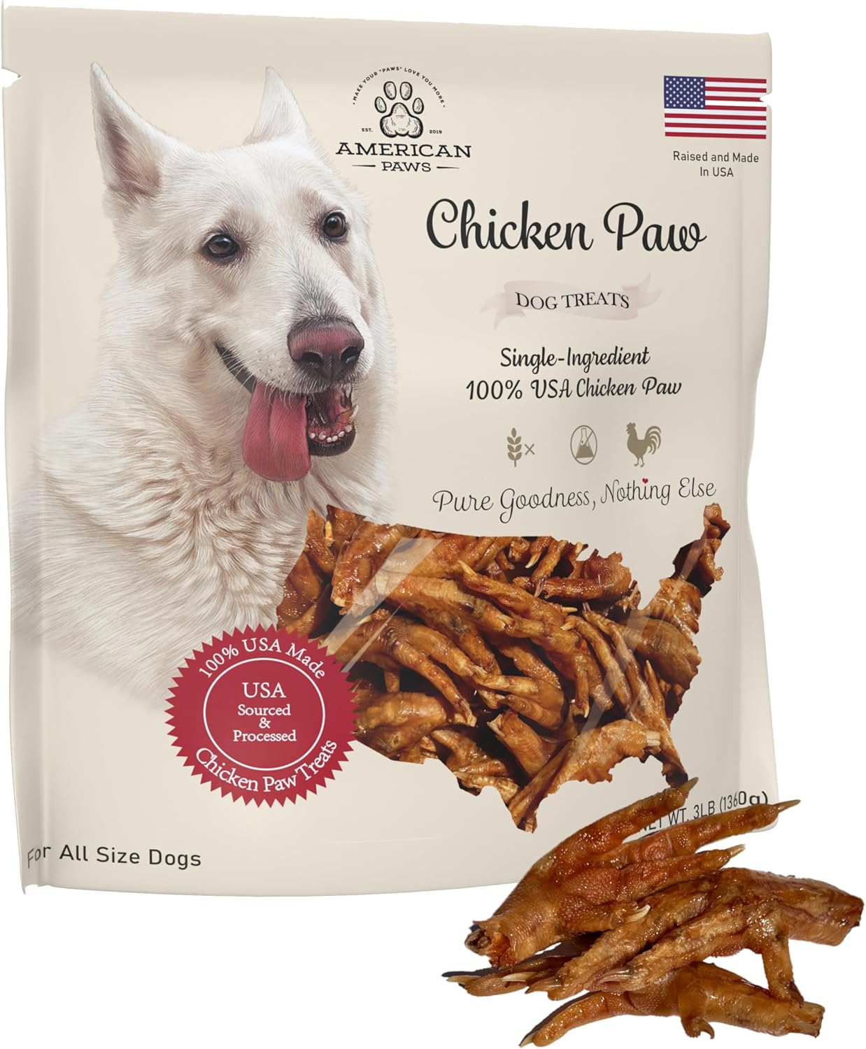 American Paws Dehydrated Chicken Feet Dog Treats, Only One Ingredient, No Additives, Made and Sourced in USA (3LB) American Paws Dehydrated Chicken Feet Dog Treats, Only One Ingredient, No Additives, Made and Sourced in USA (3LB)