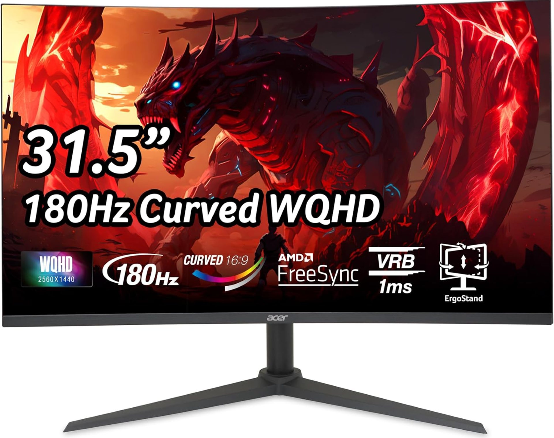 Acer Nitro 31.5″ WQHD 2560 x 1440 1500R Curved PC Gaming Monitor | AMD FreeSync | Up to 180Hz Refresh | 1ms VRB | Speakers | 1 x Display Port 1.4 & 2 x HDMI 2.0 | XZ320QU S3bmiiphx Acer Nitro 31.5″ WQHD 2560 x 1440 1500R Curved PC Gaming Monitor | AMD FreeSync | Up to 180Hz Refresh | 1ms VRB | Speakers | 1 x Display Port 1.4 & 2 x HDMI 2.0 | XZ320QU S3bmiiphx