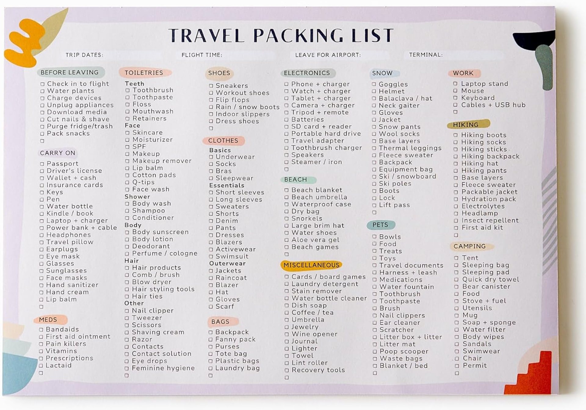 Travel Packing List | 8″ x 11″ Notepad | 40 Thick Premium Pages | Comprehensive Checklist Memo Pad | For Beach Vacations, Hiking, Camping, Ski Trips | Updated in 2024 Travel Packing List | 8″ x 11″ Notepad | 40 Thick Premium Pages | Comprehensive Checklist Memo Pad | For Beach Vacations, Hiking, Camping, Ski Trips | Updated in 2024