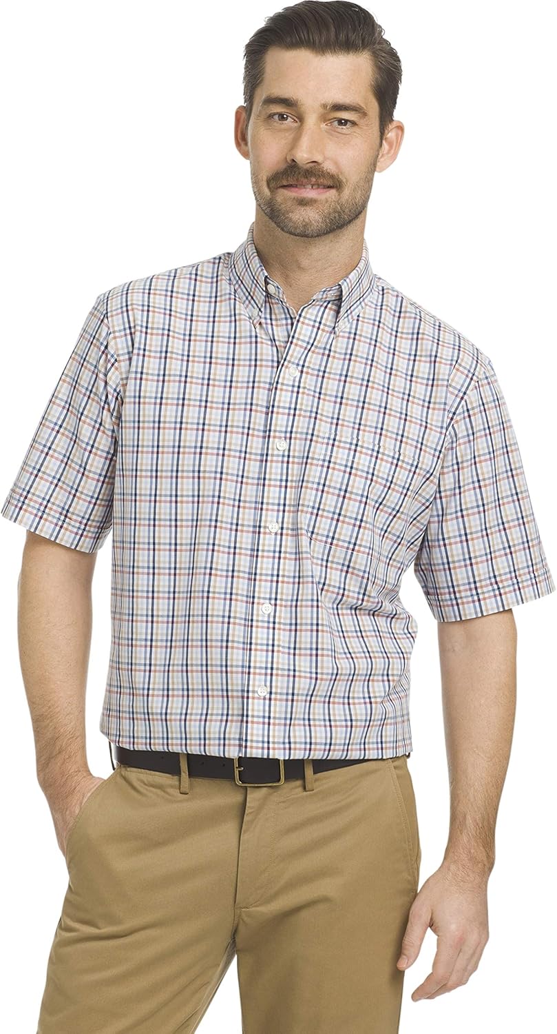 Arrow 1851 Men’s Hamilton Poplins Short Sleeve Button Down Plaid Shirt Arrow 1851 Men’s Hamilton Poplins Short Sleeve Button Down Plaid Shirt
