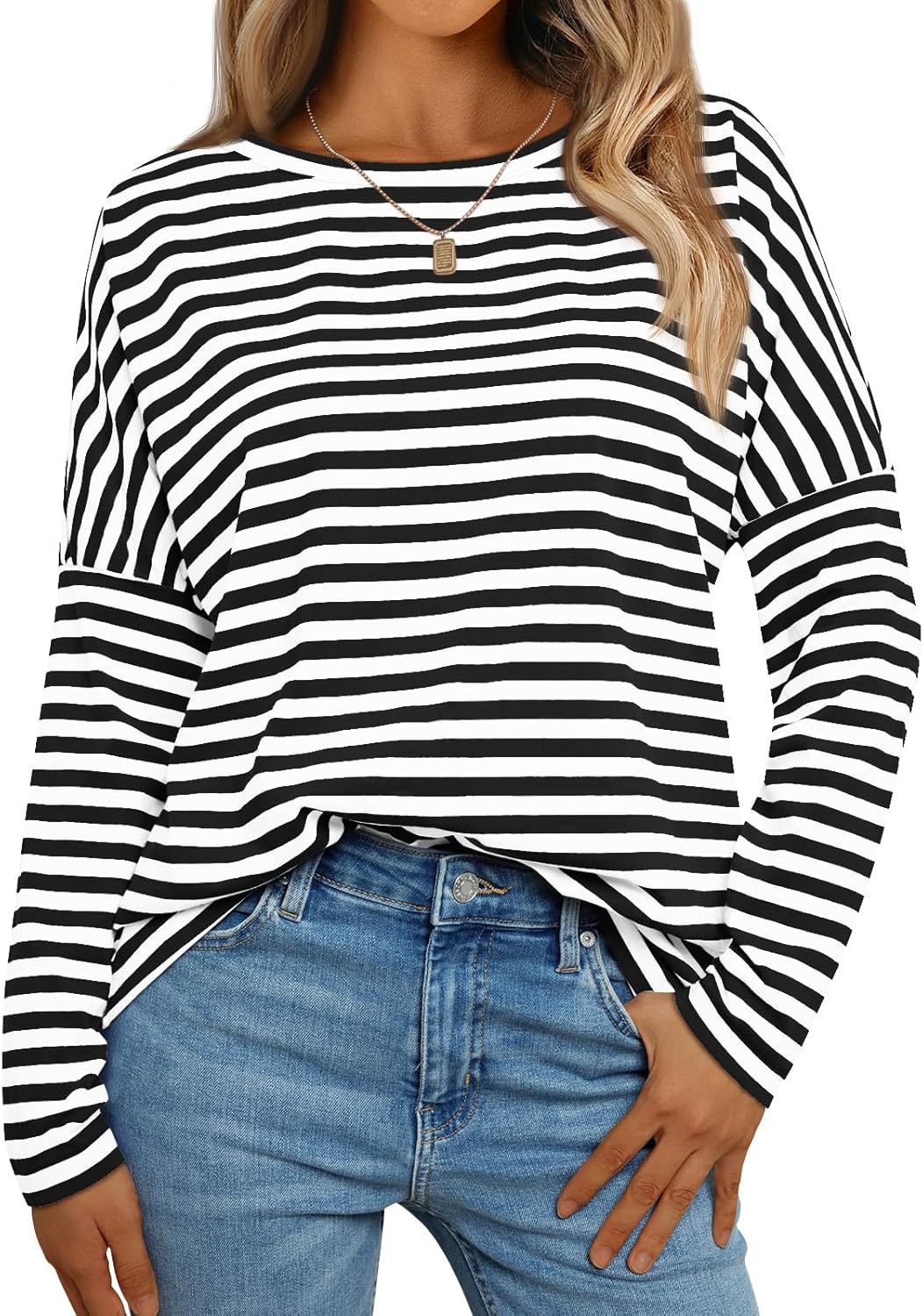AUTOMET Womens Oversized Striped Long Sleeve Crew Neck Casual Shirts Basic Tops AUTOMET Womens Oversized Striped Long Sleeve Crew Neck Casual Shirts Basic Tops