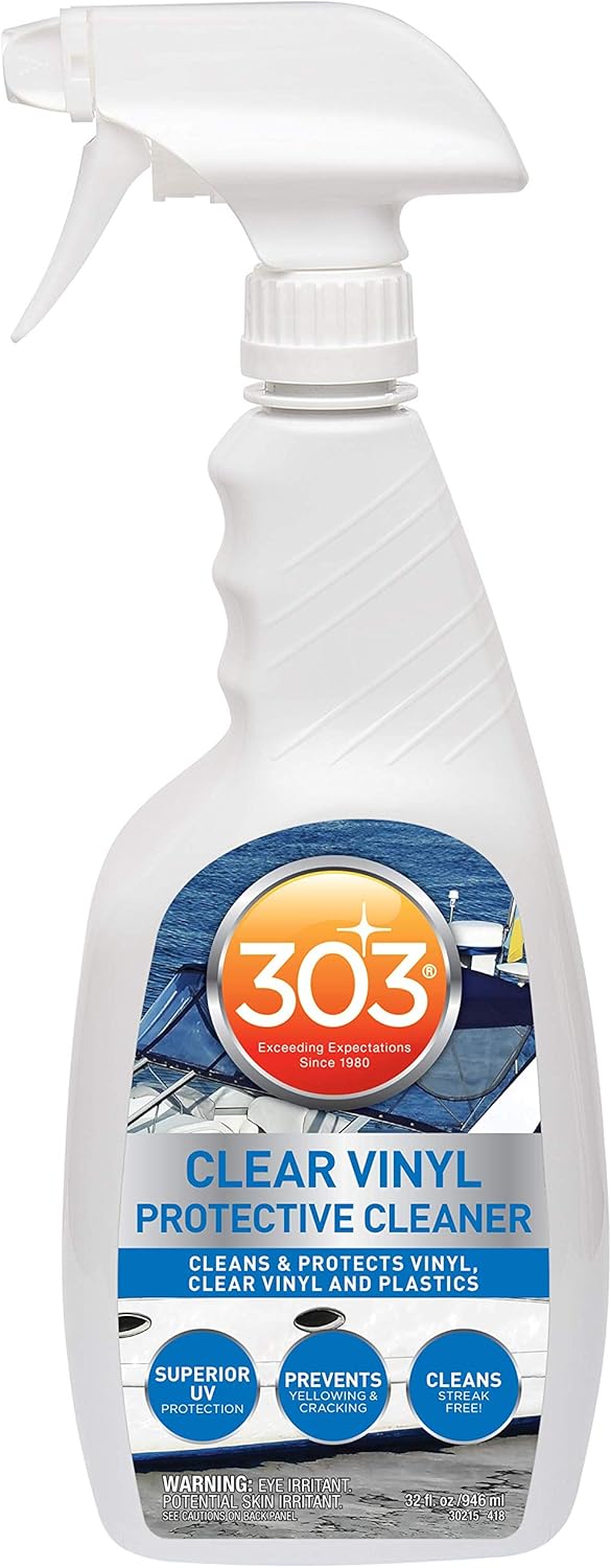 303 Products Marine Clear Protective Cleaner – Cleans and Protects Vinyl and Plastics, Provides Superior UV Protection, Prevents Yellowing and Cracking, 32oz (30215) Packaging May Vary 303 Products Marine Clear Protective Cleaner – Cleans and Protects Vinyl and Plastics, Provides Superior UV Protection, Prevents Yellowing and Cracking, 32oz (30215) Packaging May Vary