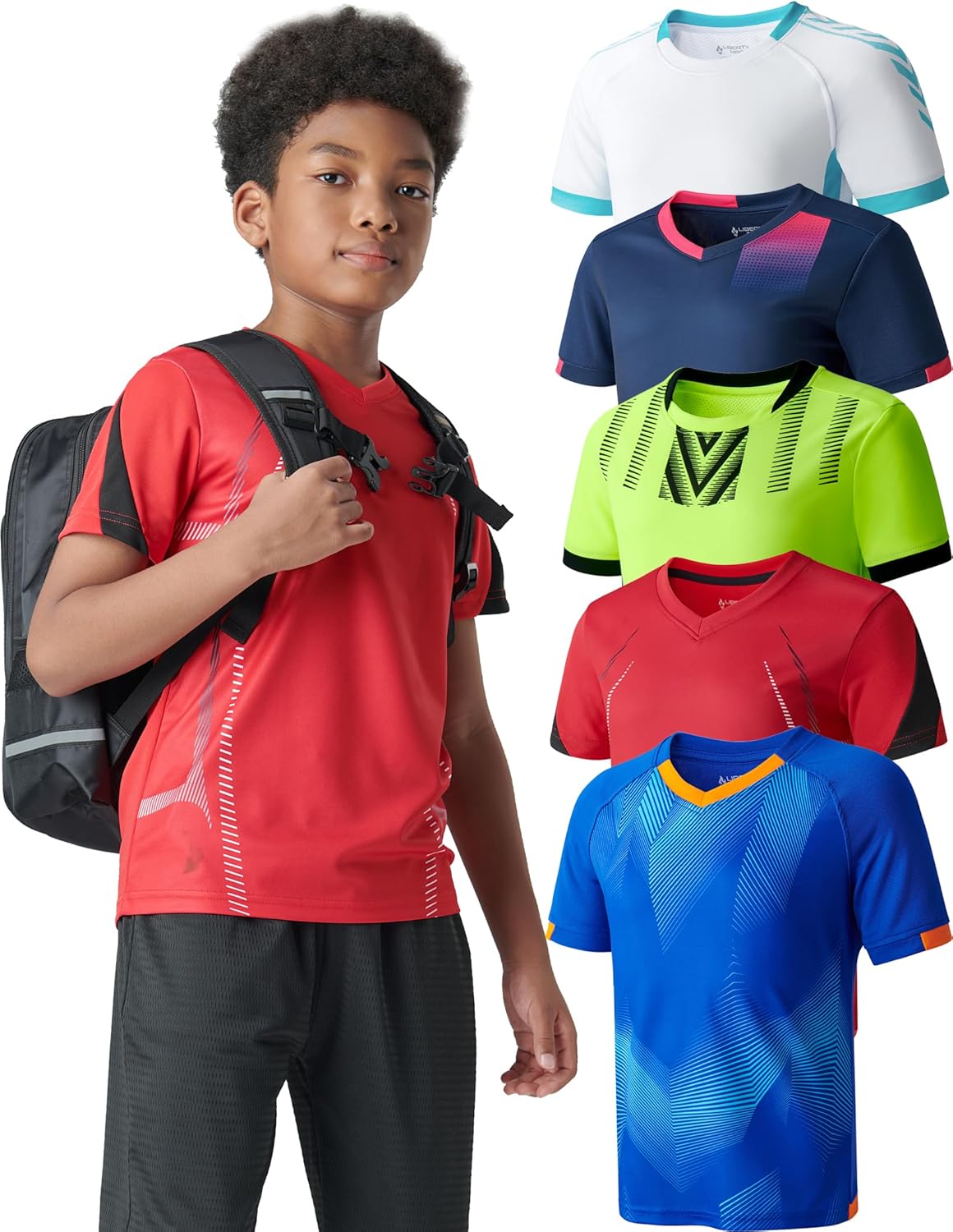 5 Pack Boys Athletic Shirts, Youth Activewear Dry Fit Tshirts for Kids, Short Sleeve Tees, Bulk Athletic Performance Clothing 5 Pack Boys Athletic Shirts, Youth Activewear Dry Fit Tshirts for Kids, Short Sleeve Tees, Bulk Athletic Performance Clothing