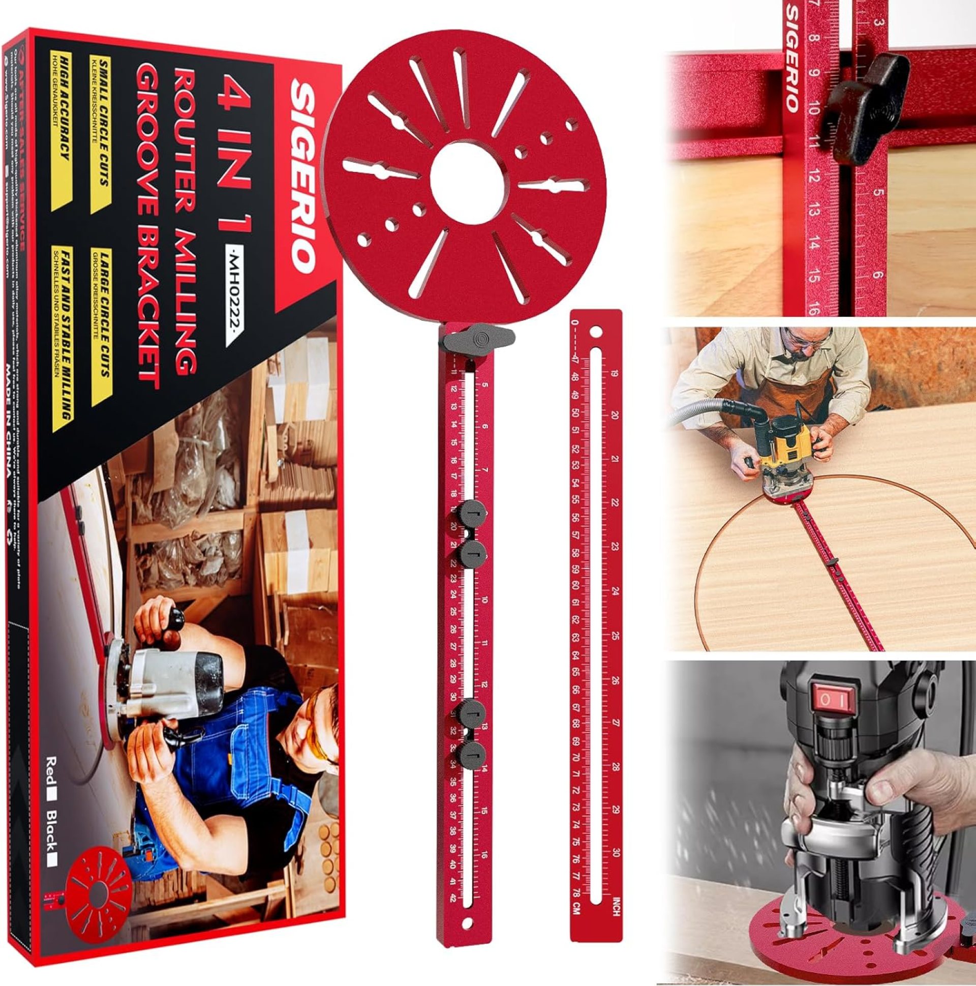 4 in 1 Router Milling Groove Bracket for Cutting Large Circles From 10IN to 58IN, Aluminum Alloy Router Circle Cutting Jig, Adjustable Router Jig and Router Guide for Woodworking (Oil Red) 4 in 1 Router Milling Groove Bracket for Cutting Large Circles From 10IN to 58IN, Aluminum Alloy Router Circle Cutting Jig, Adjustable Router Jig and Router Guide for Woodworking (Oil Red)