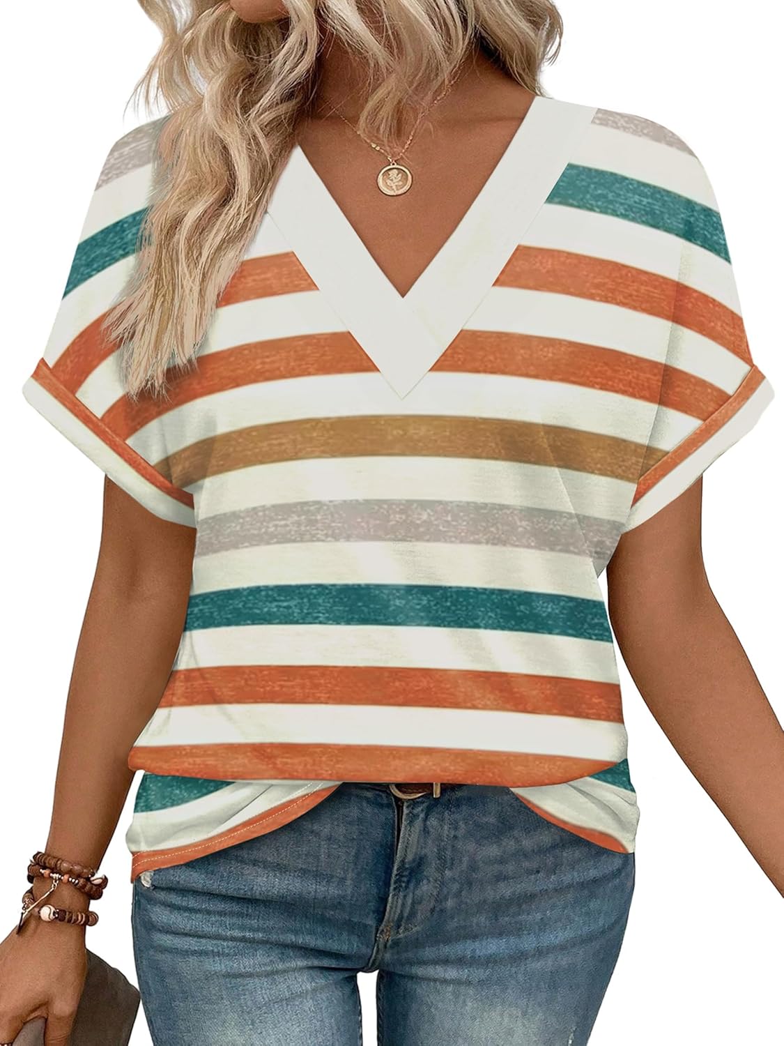WIHOLL Womens Summer Tops Short Dolman Sleeve Shirts 2025 Fashion V Neck Outfits Clothes WIHOLL Womens Summer Tops Short Dolman Sleeve Shirts 2025 Fashion V Neck Outfits Clothes