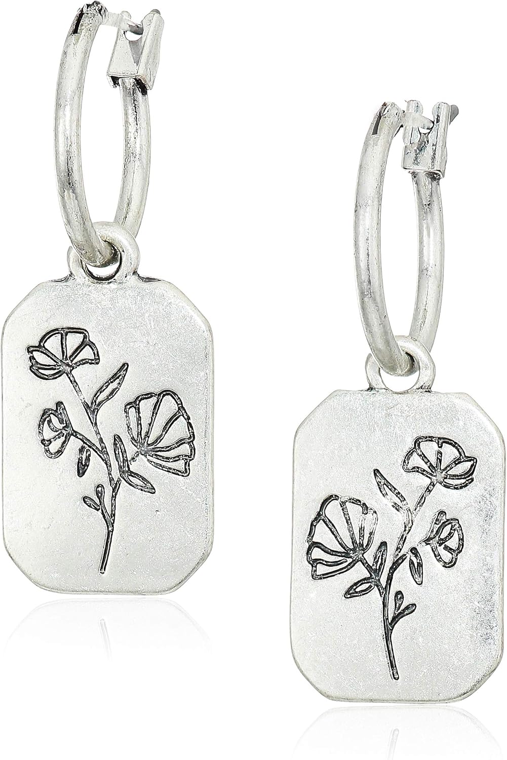 Lucky Brand Silver-Tone Flower Rectangle Charm Hoop Earrings Lucky Brand Silver-Tone Flower Rectangle Charm Hoop Earrings