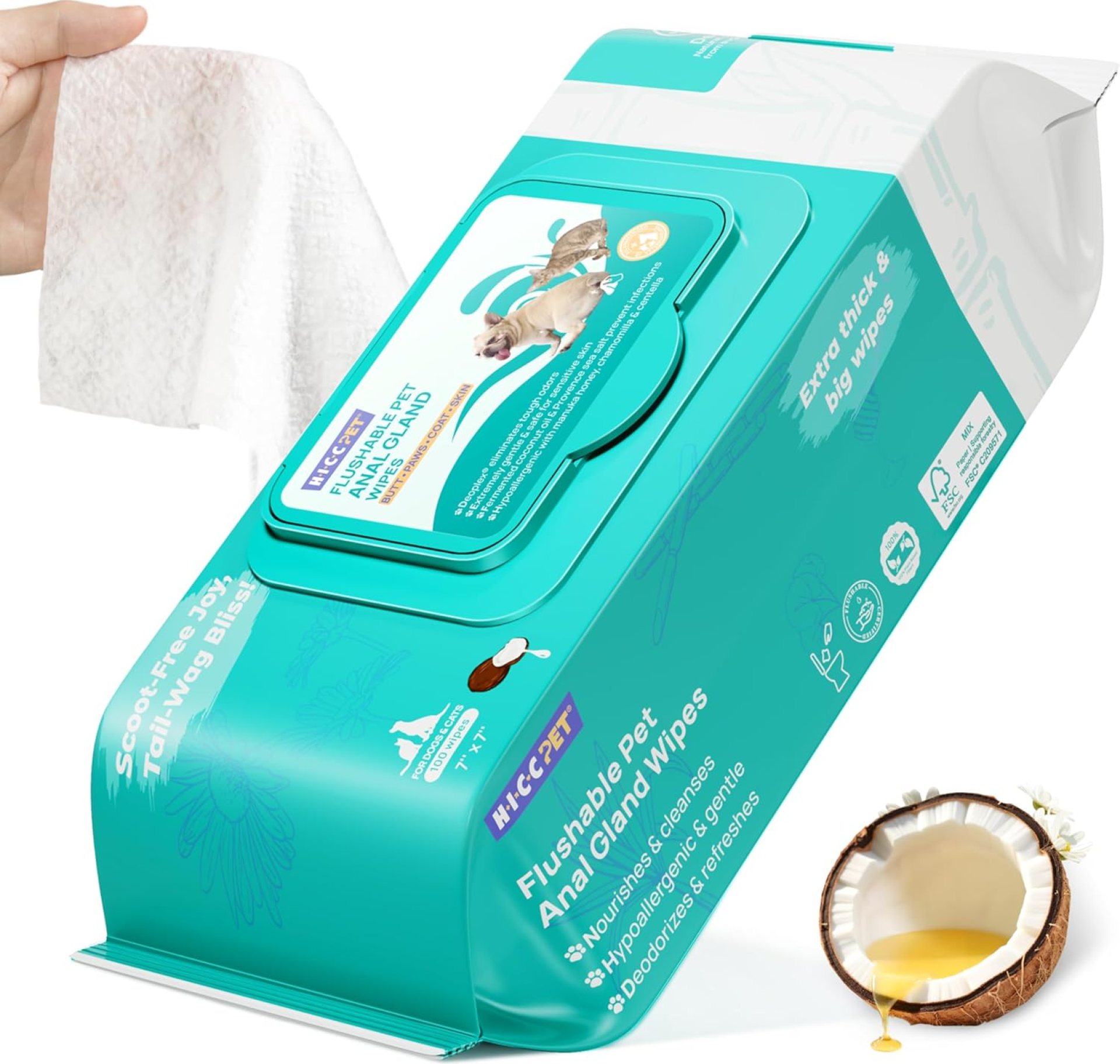 HICC PET Wipes for Dogs & Cats, Cleansing Deodorizing & Soothing Allergy Infections Anal Gland Pets Wipes with Coconut Oil – Dog Grooming Wipes for Butt and Paw – Hypoallergenic & Vet Recommended HICC PET Wipes for Dogs & Cats, Cleansing Deodorizing & Soothing Allergy Infections Anal Gland Pets Wipes with Coconut Oil – Dog Grooming Wipes for Butt and Paw – Hypoallergenic & Vet Recommended