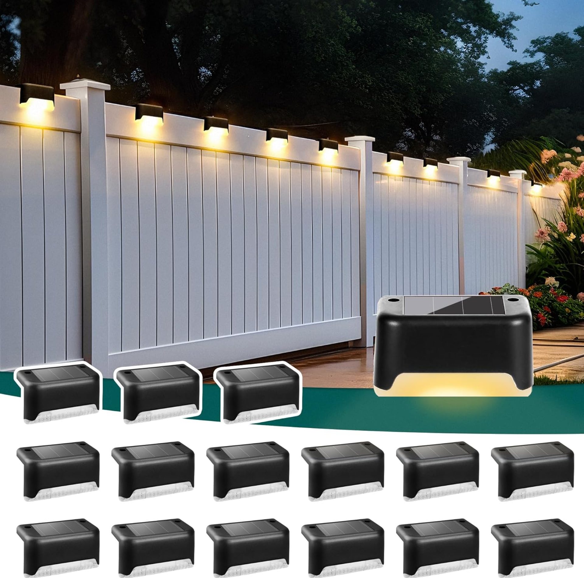 SOLPEX Solar Deck Lights 16 Pack, Outdoor Step Lights Waterproof Led for Stairs, Fence, Yard, Patio, Pathway (Warm White) SOLPEX Solar Deck Lights 16 Pack, Outdoor Step Lights Waterproof Led for Stairs, Fence, Yard, Patio, Pathway (Warm White)