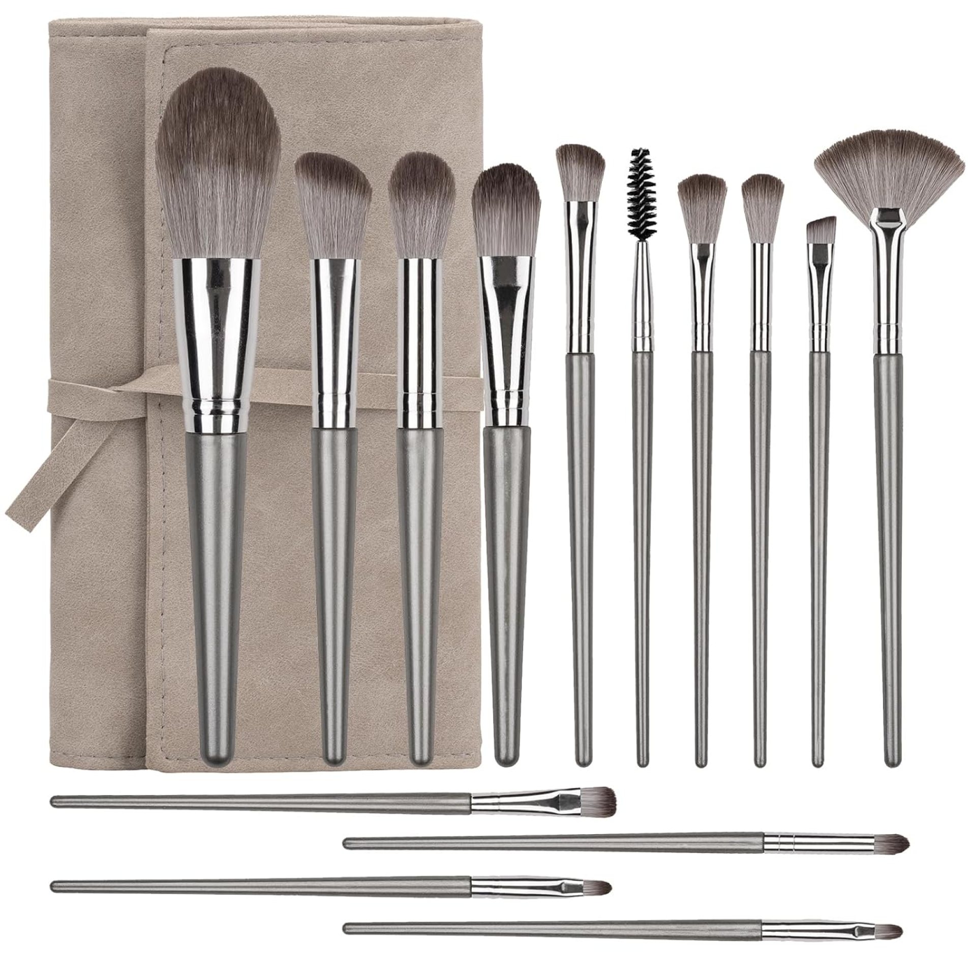 14 Pcs Makeup Brush Set, Professional Eye and Face Foundation Brush Set, Eyeshadow Brushes, Cosmetic Brushes, with Pu Bag, Grayish 14 Pcs Makeup Brush Set, Professional Eye and Face Foundation Brush Set, Eyeshadow Brushes, Cosmetic Brushes, with Pu Bag, Grayish