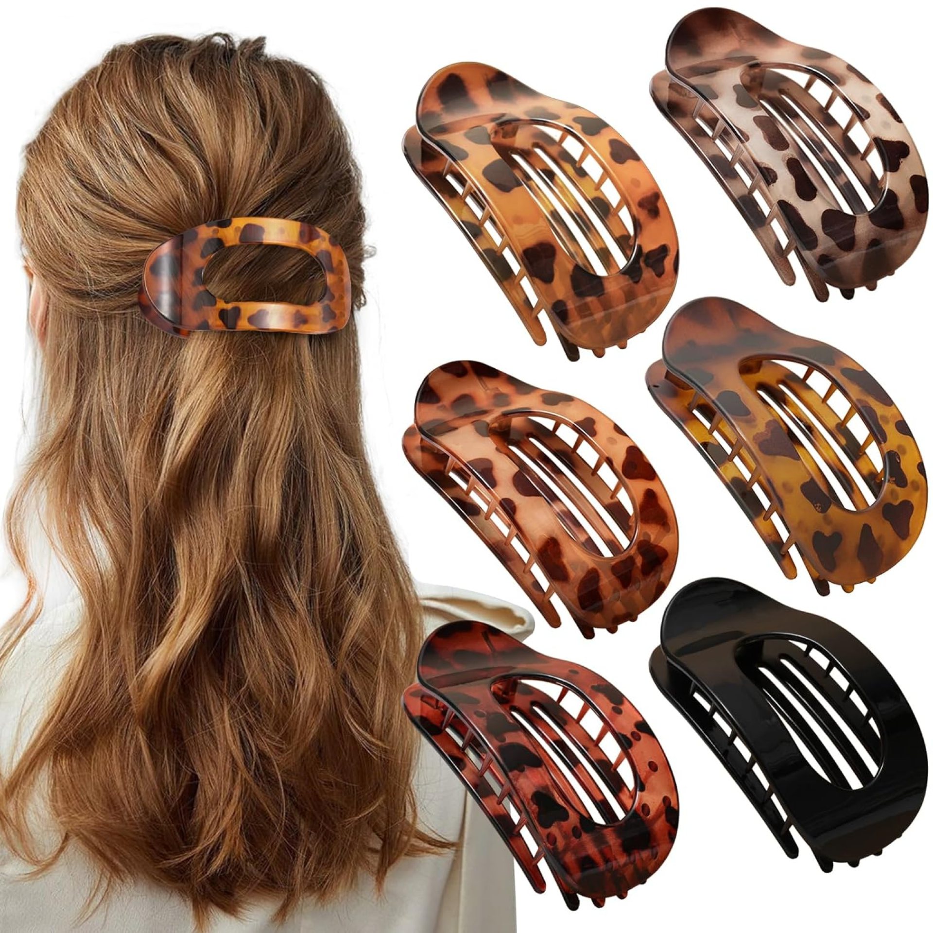 6 PCS Flat Claw Clips for Women, French Flat Hair Claws, Secure Hold Hair Clips, Flat Hair Clips for Thick Thin Hair, Medium Classic Hair Barrettes(leopard print) 6 PCS Flat Claw Clips for Women, French Flat Hair Claws, Secure Hold Hair Clips, Flat Hair Clips for Thick Thin Hair, Medium Classic Hair Barrettes(leopard print)