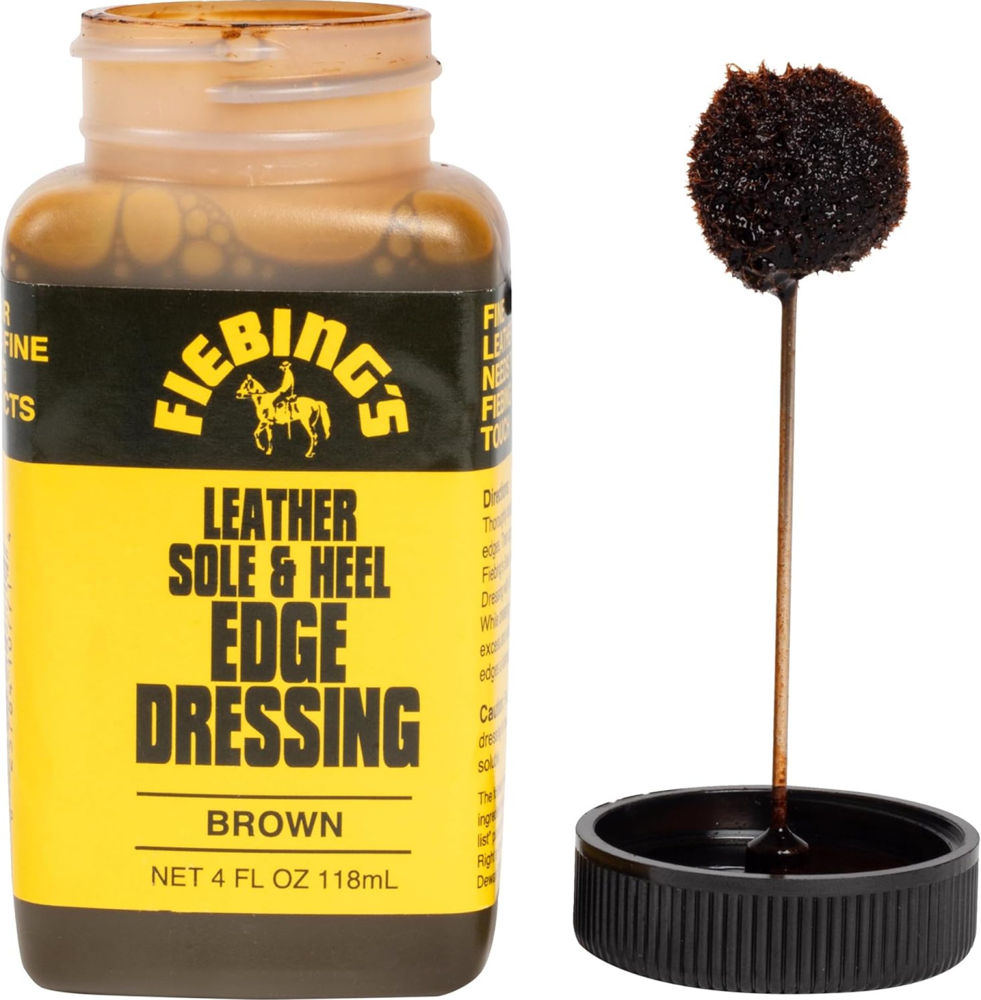 Fiebing’s Leather Sole & Heel Edge Dressing (4 oz) – High Gloss, Protective Shoe Dressing Polish – Includes Brush Applicator Fiebing’s Leather Sole & Heel Edge Dressing (4 oz) – High Gloss, Protective Shoe Dressing Polish – Includes Brush Applicator