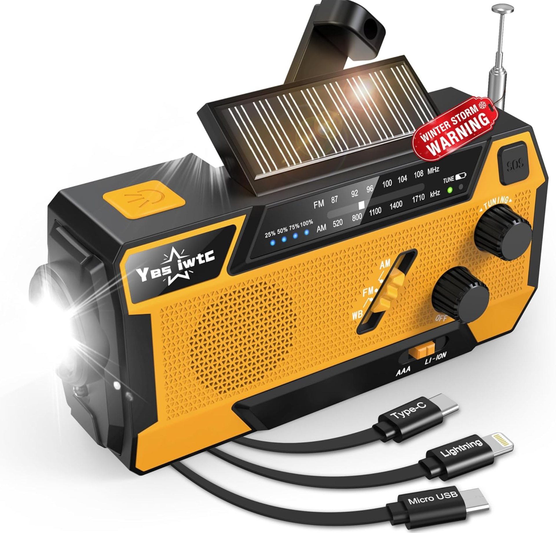 Hand Crank Emergency Radio NOAA Weather Radio 7400mWh Battery Operated 3 in 1 Charging Cable Hand Crank Charger with AM FM Portable Solar Powered Radio for Winter Storm Hurricane Survival Gear Hand Crank Emergency Radio NOAA Weather Radio 7400mWh Battery Operated 3 in 1 Charging Cable Hand Crank Charger with AM FM Portable Solar Powered Radio for Winter Storm Hurricane Survival Gear