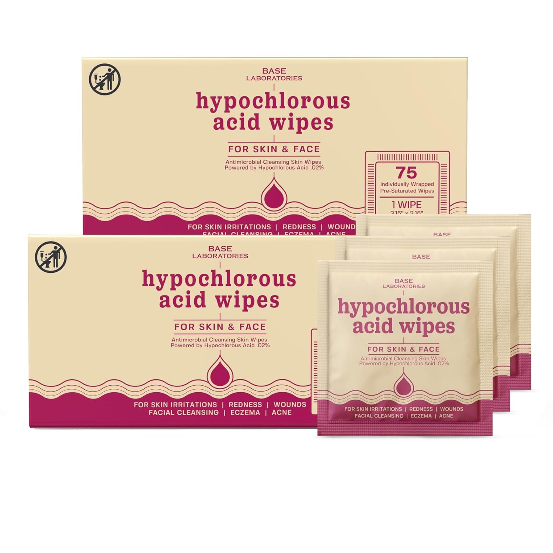 BASE LABORATORIES Hypochlorous Acid Wipes | Saline Solution and HOCl Infused Wound Cleaning Wipes for Skin & Face | Cleanses, Sanitizes & Soothes Skin Irritations, Piercings, Acne & Eczema | 150 Wipes BASE LABORATORIES Hypochlorous Acid Wipes | Saline Solution and HOCl Infused Wound Cleaning Wipes for Skin & Face | Cleanses, Sanitizes & Soothes Skin Irritations, Piercings, Acne & Eczema | 150 Wipes