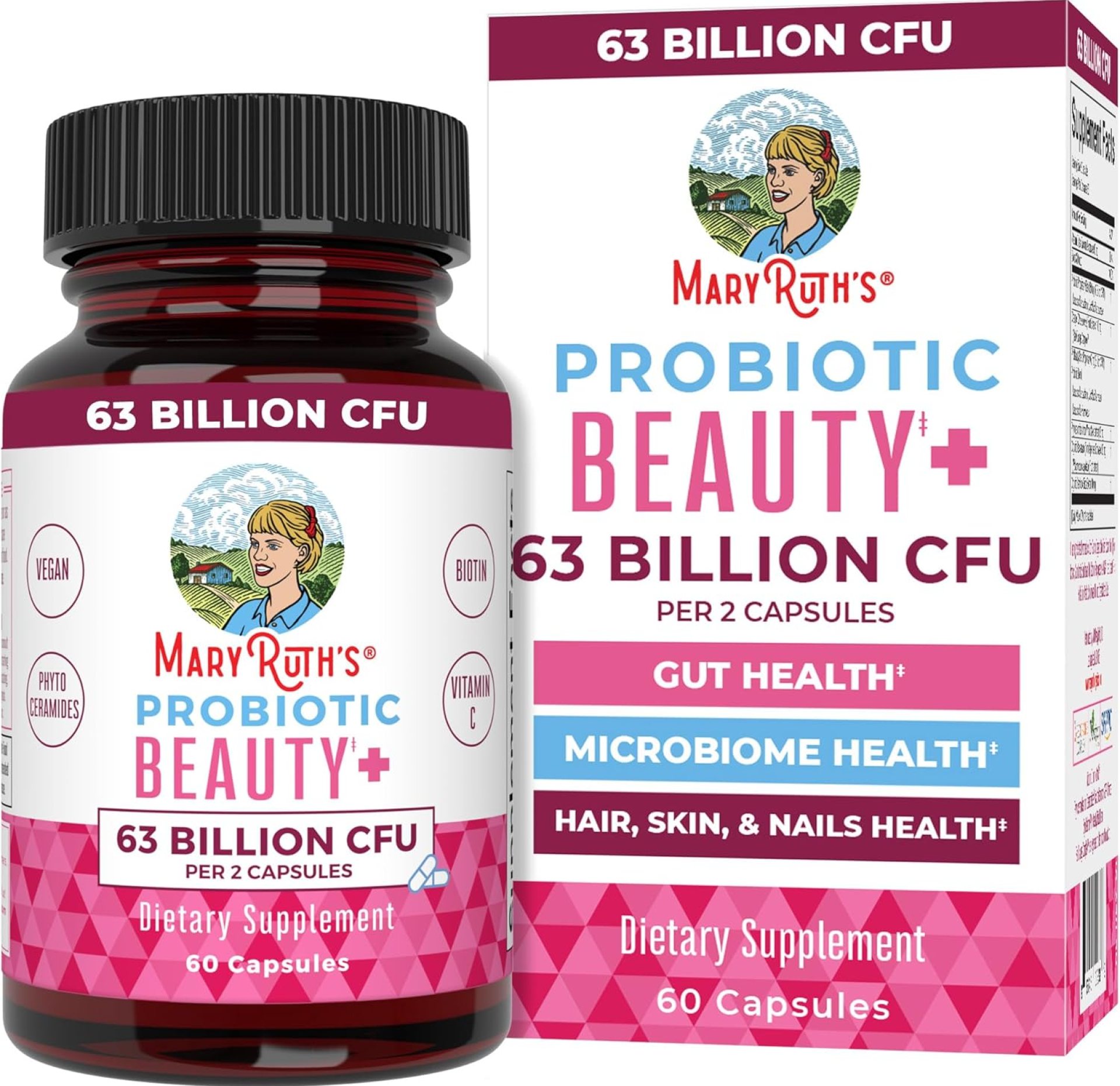 MaryRuth Organics Probiotic Beauty Capsules | Collagen Boost | 1 Month Supply | Vegan Collagen & Probiotic Capsules for Hair, Skin, and Nails | with Biotin for Adults | Non-GMO | 60 Count MaryRuth Organics Probiotic Beauty Capsules | Collagen Boost | 1 Month Supply | Vegan Collagen & Probiotic Capsules for Hair, Skin, and Nails | with Biotin for Adults | Non-GMO | 60 Count