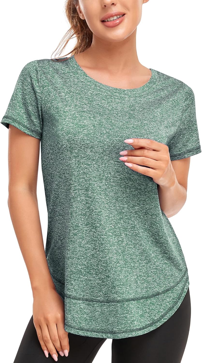 Women’s Short Sleeve Workout Shirts Crewneck Sports Yoga Running Dry Fit Tops Side Split Tee Women’s Short Sleeve Workout Shirts Crewneck Sports Yoga Running Dry Fit Tops Side Split Tee