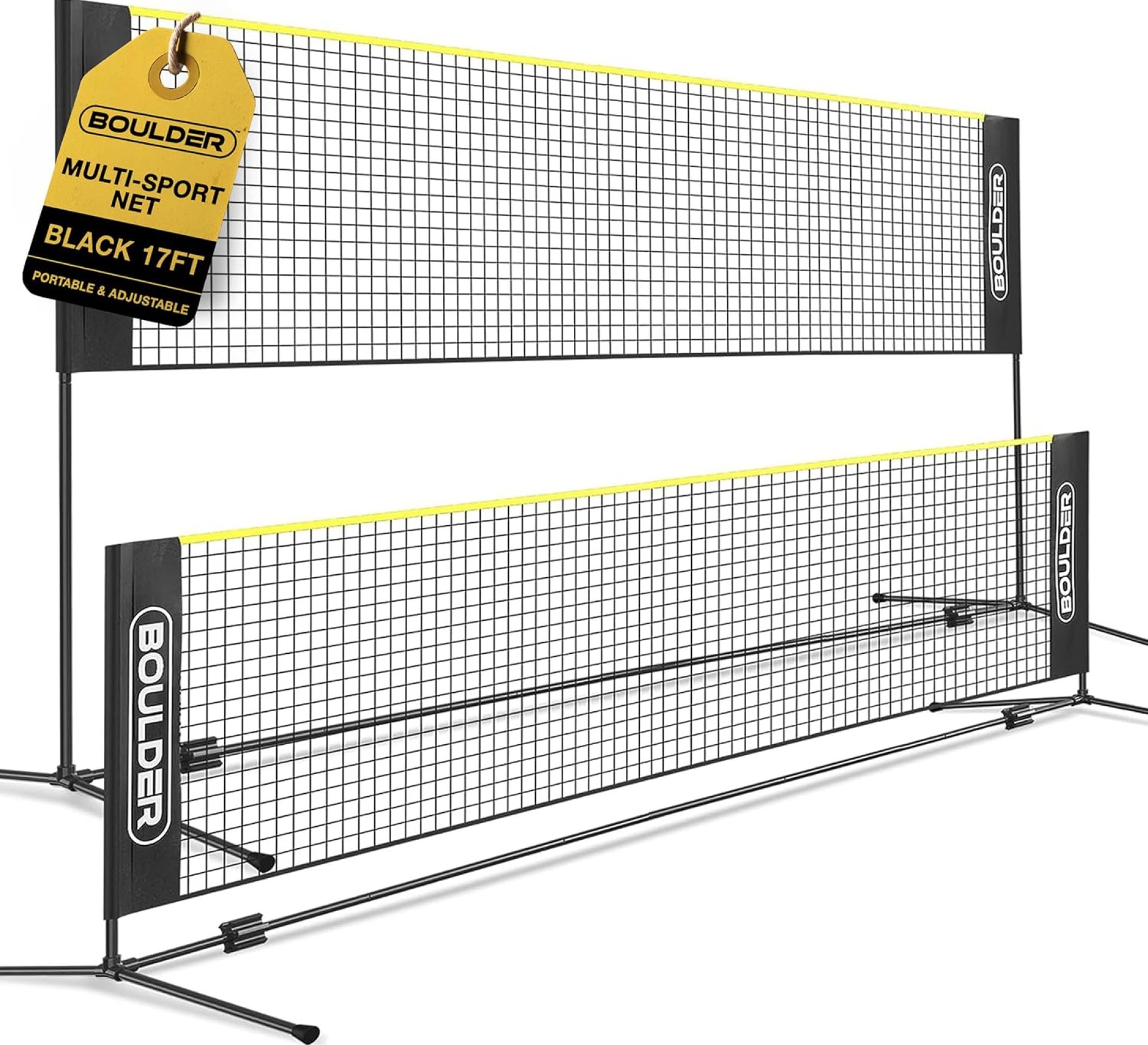 Boulder Badminton Pickleball Net – Height Adjustable Portable Net for Kids Volleyball, Tennis and Backyard Games – Easy Setup Outdoor or Indoor Sports Net with Poles Boulder Badminton Pickleball Net – Height Adjustable Portable Net for Kids Volleyball, Tennis and Backyard Games – Easy Setup Outdoor or Indoor Sports Net with Poles