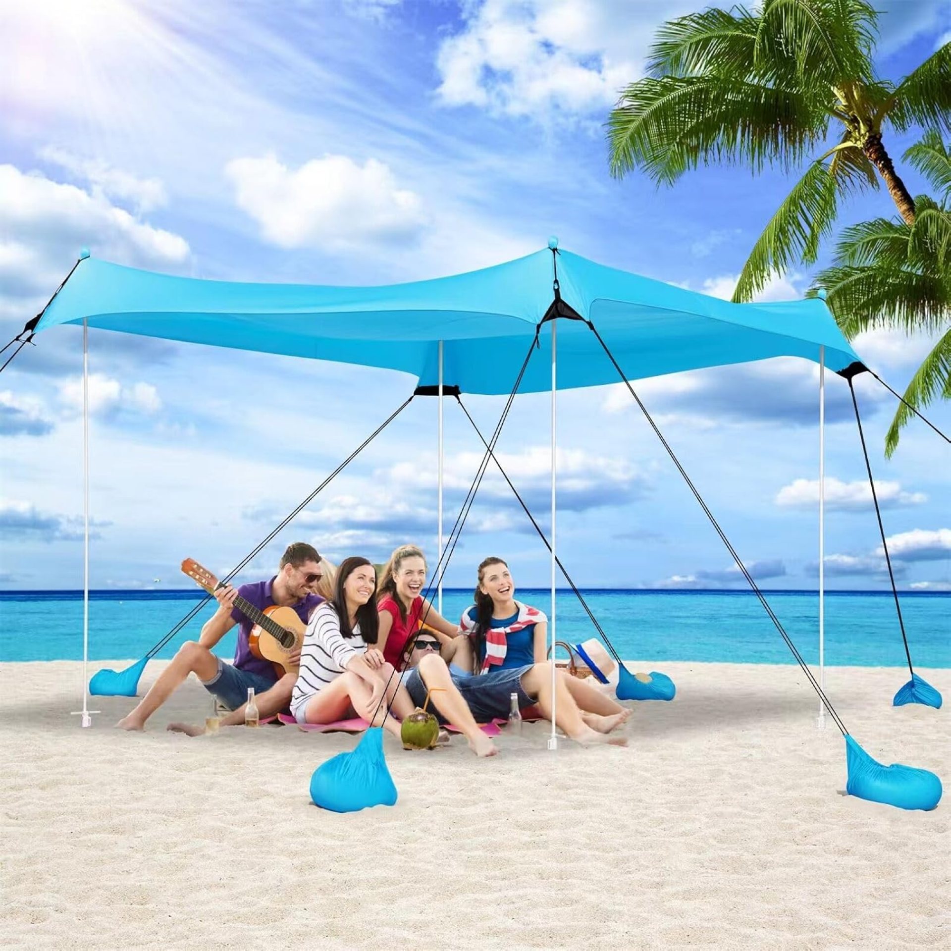 Beach Tent, Camping Tent UPF50+ with 8 Sandbags, Beach Essentials for 6-12 Persons, Beach Shade Canopy with Stability Poles and Big Ground Pegs, Pop Up Canopy for Camping, Picnics, 12X12FT Blue Beach Tent, Camping Tent UPF50+ with 8 Sandbags, Beach Essentials for 6-12 Persons, Beach Shade Canopy with Stability Poles and Big Ground Pegs, Pop Up Canopy for Camping, Picnics, 12X12FT Blue