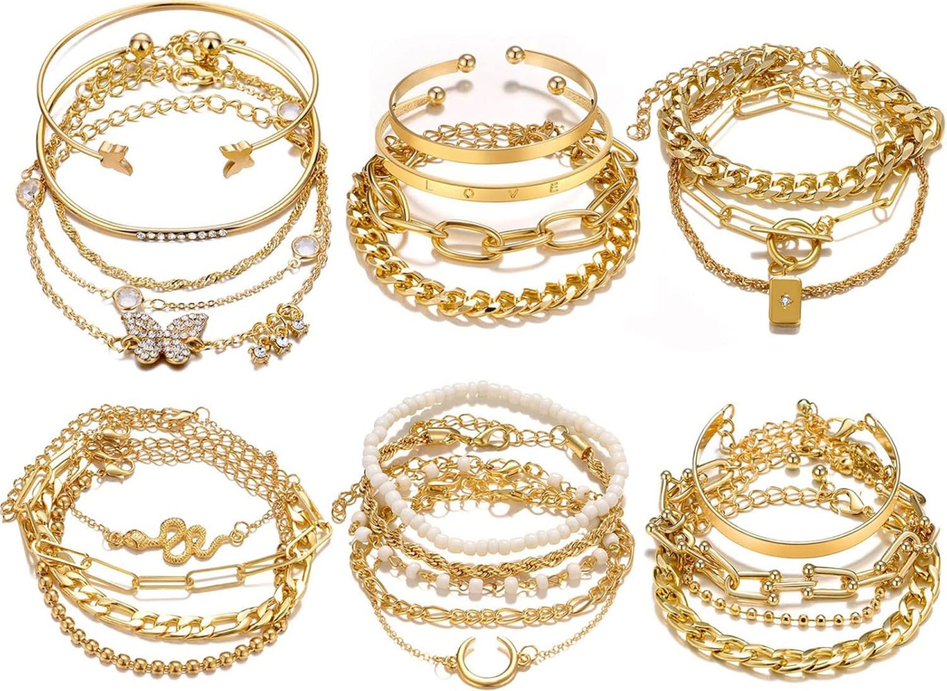 17IF 24-25 Pcs (6 Pack) 14K Gold Ankle Bracelets Set for Women Boho Stackable Bangles Cuff Charm Chunky Wrist Jewelry 17IF 24-25 Pcs (6 Pack) 14K Gold Ankle Bracelets Set for Women Boho Stackable Bangles Cuff Charm Chunky Wrist Jewelry