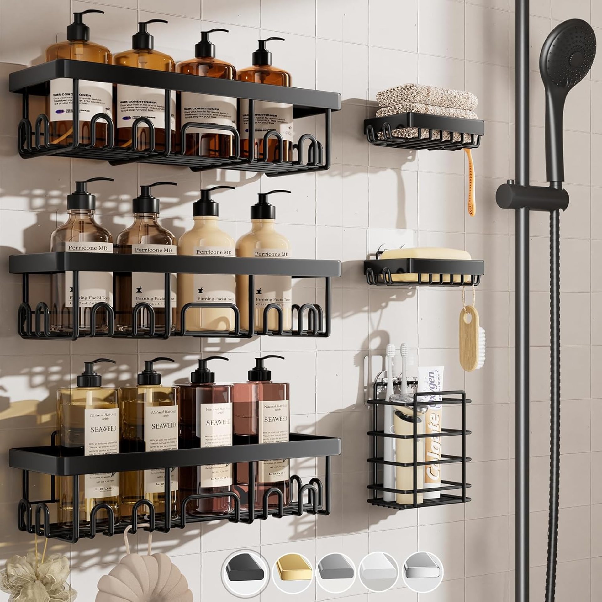 Veken Stainless Steel Shower Caddy 6-Pack, Adhesive Rustproof Shelves Rack with Soap Holder, Large Capacity Bathroom Organizers and Storage, No Drilling Wall-Mounted Kitchen & Home Decor, Bath Decor Veken Stainless Steel Shower Caddy 6-Pack, Adhesive Rustproof Shelves Rack with Soap Holder, Large Capacity Bathroom Organizers and Storage, No Drilling Wall-Mounted Kitchen & Home Decor, Bath Decor