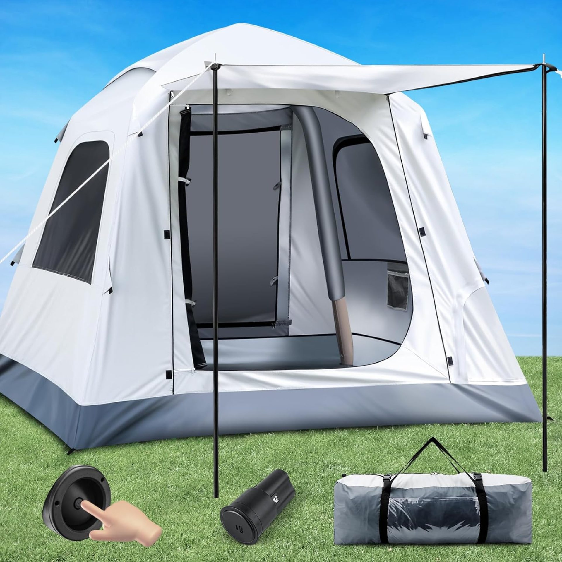 Easy Set up Inflatable Camping Tent 3-4 Person Glamping Outdoor Air Blow Up Tents, Waterproof Inflatable House Tent for Adults Easy Set up Inflatable Camping Tent 3-4 Person Glamping Outdoor Air Blow Up Tents, Waterproof Inflatable House Tent for Adults