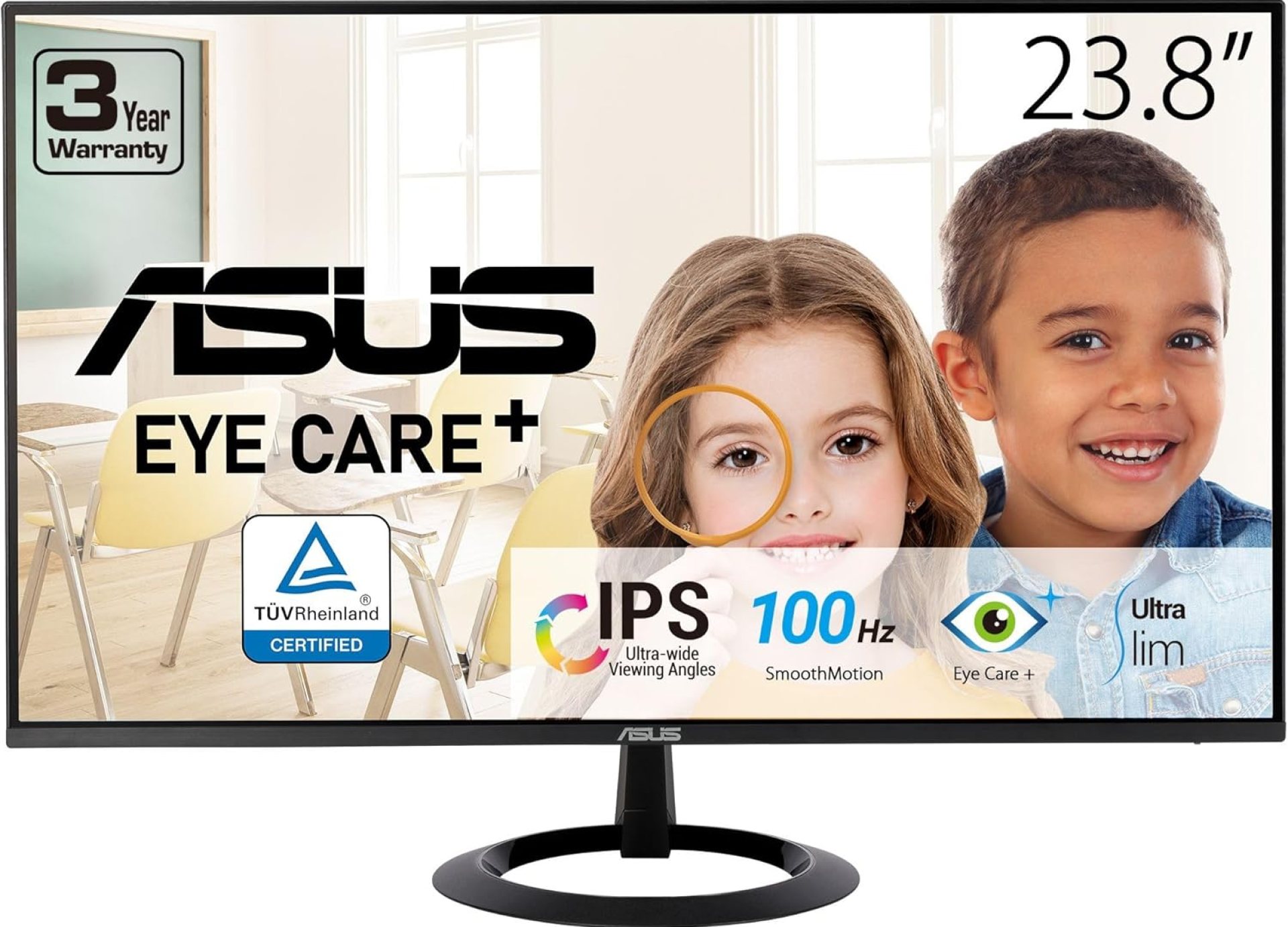 ASUS 24” (23.8-inch viewable) Eye Care Monitor (VZ24EHF) – IPS, Full HD (1920 x 1080), Frameless, 100Hz, Adaptive-Sync, 1ms, HDMI, Low Blue Light, Flicker Free, Ultra-Slim Profile, 3 Year Warranty ASUS 24” (23.8-inch viewable) Eye Care Monitor (VZ24EHF) – IPS, Full HD (1920 x 1080), Frameless, 100Hz, Adaptive-Sync, 1ms, HDMI, Low Blue Light, Flicker Free, Ultra-Slim Profile, 3 Year Warranty