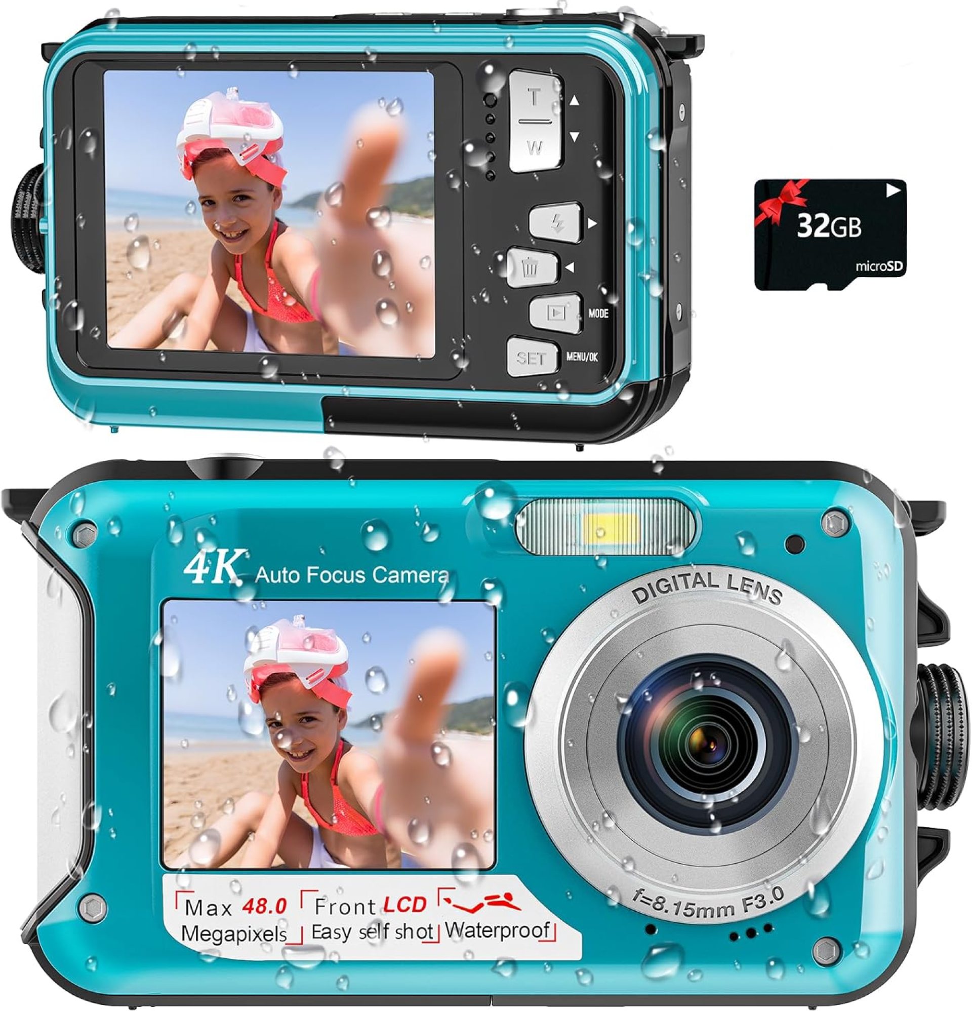 4K Digital Camera 11FT Waterproof Camera with 32GB Card 48MP Autofocus Dual-Screen Selfie Underwater Camera for Snorkeling Compact Floatable Point and Shoot Digital Camera 1250mAh Battery (Blue) 4K Digital Camera 11FT Waterproof Camera with 32GB Card 48MP Autofocus Dual-Screen Selfie Underwater Camera for Snorkeling Compact Floatable Point and Shoot Digital Camera 1250mAh Battery (Blue)