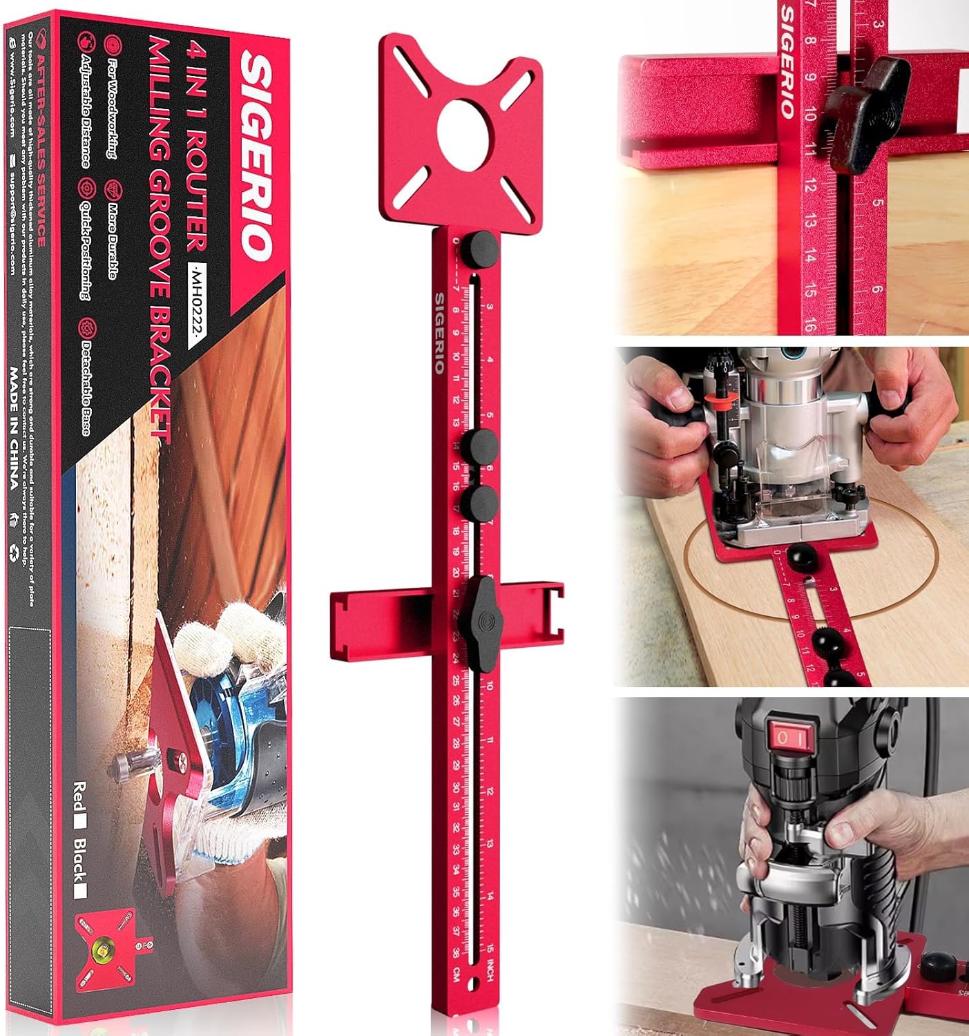 4 in 1 Router Milling Groove Bracket, Aluminum Alloy Router Circle Cutting Jig, Multifunctional Cabinet Hardware Jig and Router Guide, Adjustable Router Jig Tool for Woodworking (Rose Red) 4 in 1 Router Milling Groove Bracket, Aluminum Alloy Router Circle Cutting Jig, Multifunctional Cabinet Hardware Jig and Router Guide, Adjustable Router Jig Tool for Woodworking (Rose Red)