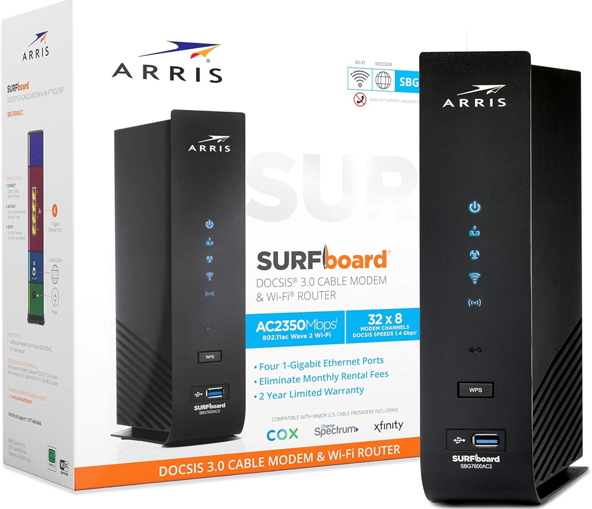 ARRIS (SBG7600AC2) – Cable Modem Router Combo – Fast DOCSIS 3.0 & AC2350 WiFi ,Approved for Comcast Xfinity, Cox, Charter Spectrum & more , Four 1 Gbps Ports , 800 Mbps Max Internet Speeds ARRIS (SBG7600AC2) – Cable Modem Router Combo – Fast DOCSIS 3.0 & AC2350 WiFi ,Approved for Comcast Xfinity, Cox, Charter Spectrum & more , Four 1 Gbps Ports , 800 Mbps Max Internet Speeds