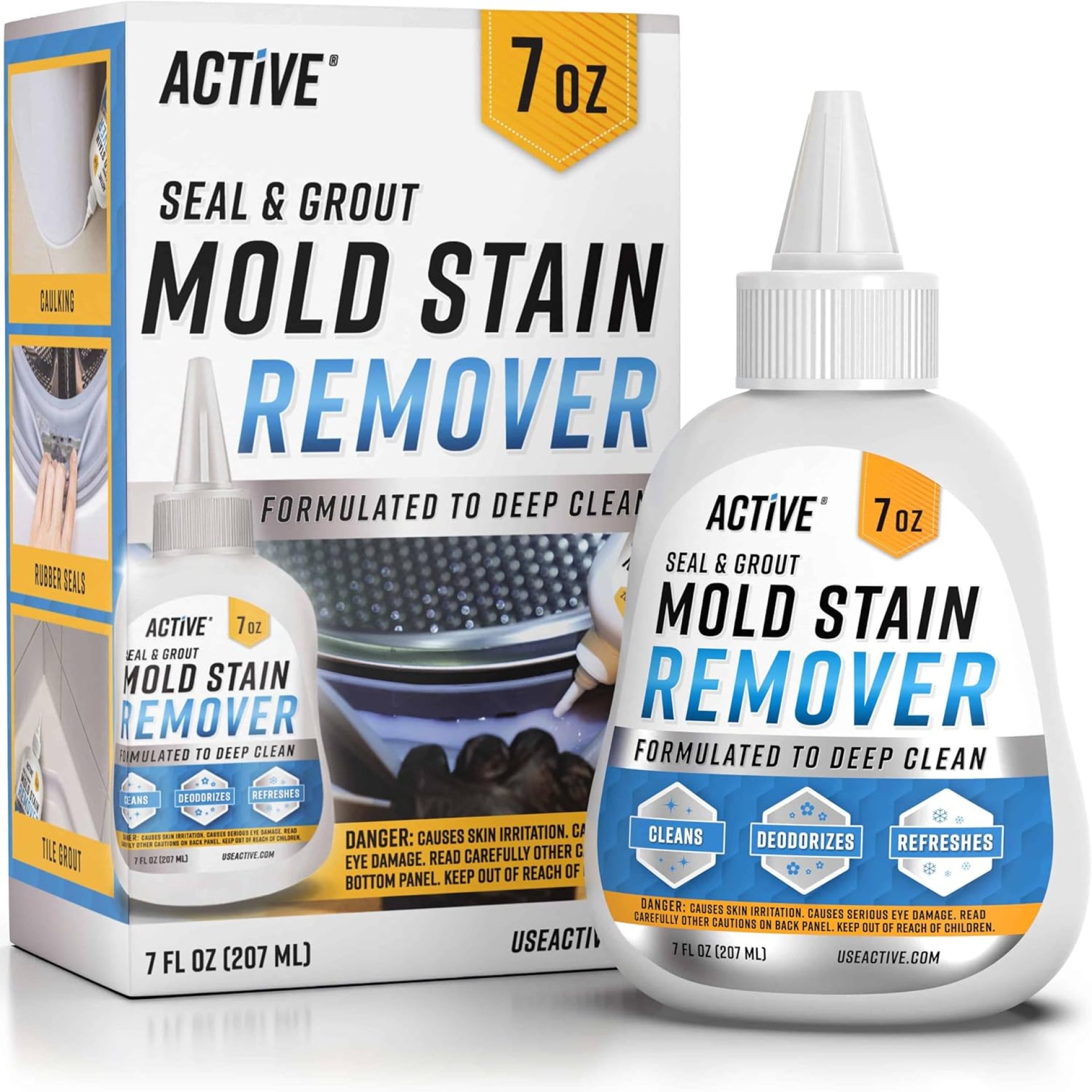 Mold Stain Remover Gel Cleaner – ACTIVE Heavy Duty Stain Cleaner for Front Loader Washing Machine Seal, Bathroom Grout, Shower, Caulk – Front Load Washer Cleaning Solution – 7 Fl Oz Mold Stain Remover Gel Cleaner – ACTIVE Heavy Duty Stain Cleaner for Front Loader Washing Machine Seal, Bathroom Grout, Shower, Caulk – Front Load Washer Cleaning Solution – 7 Fl Oz