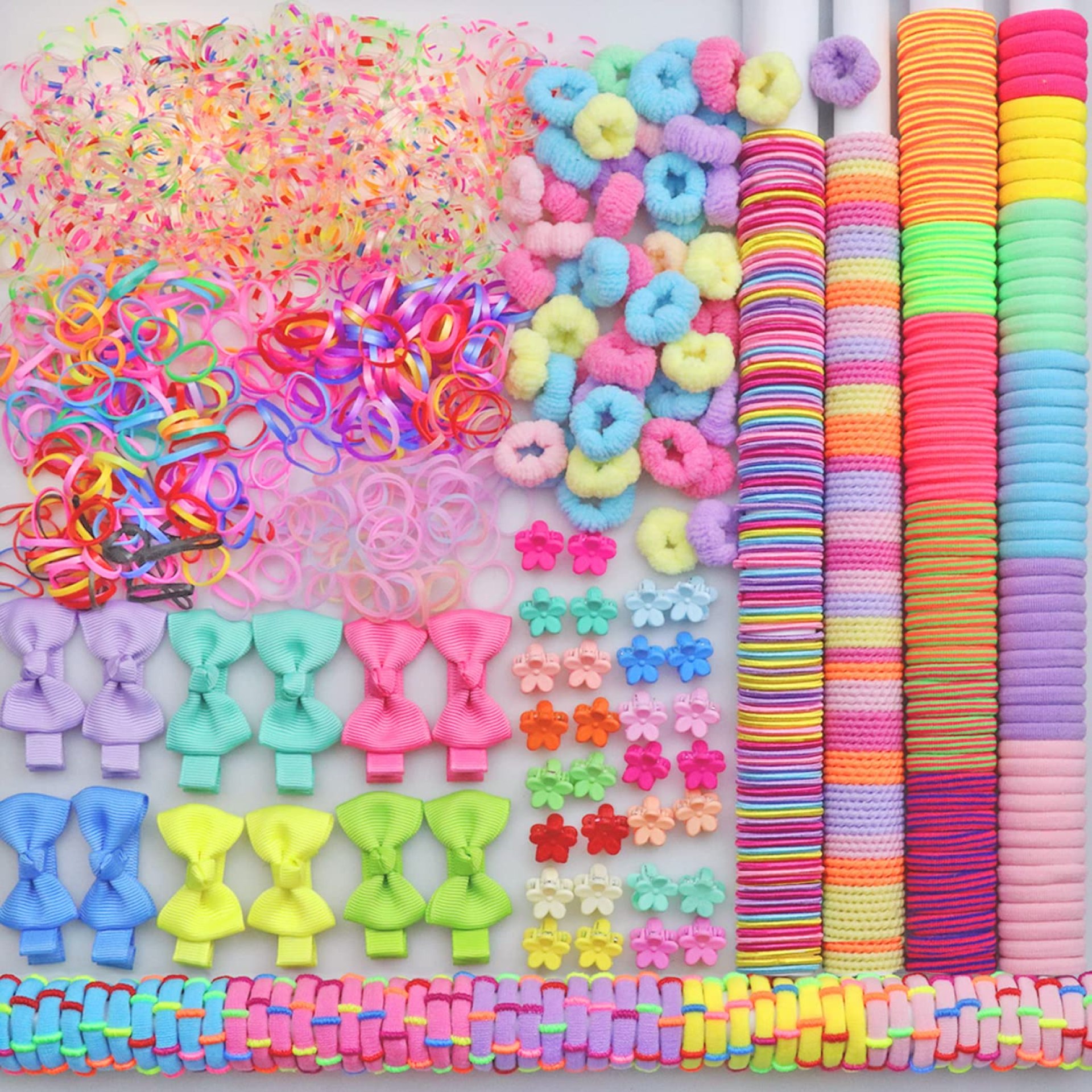 1125Pcs Girls Hair Accessory Set – Mini Seamless Cotton Hair Ties, Multicolor Finger Bands, Colorful Small Rubber Elastics, Butterfly Hair Clips, Ponytail Holders for Toddlers 1125Pcs Girls Hair Accessory Set – Mini Seamless Cotton Hair Ties, Multicolor Finger Bands, Colorful Small Rubber Elastics, Butterfly Hair Clips, Ponytail Holders for Toddlers