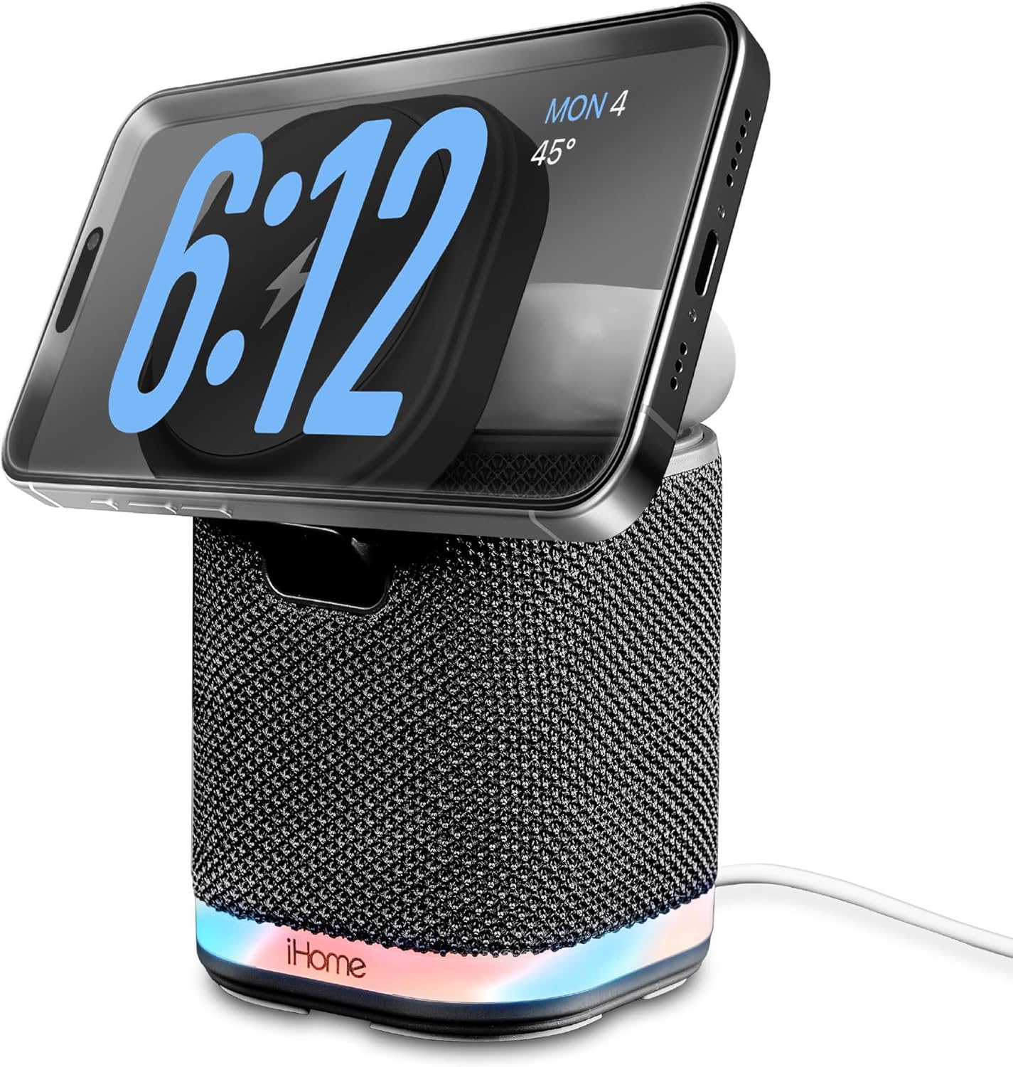 iHome Bluetooth Speaker with Wireless Charger, Charging Station with Color Changing Night Light – Dark Gray (iPBT50DG) iHome Bluetooth Speaker with Wireless Charger, Charging Station with Color Changing Night Light – Dark Gray (iPBT50DG)