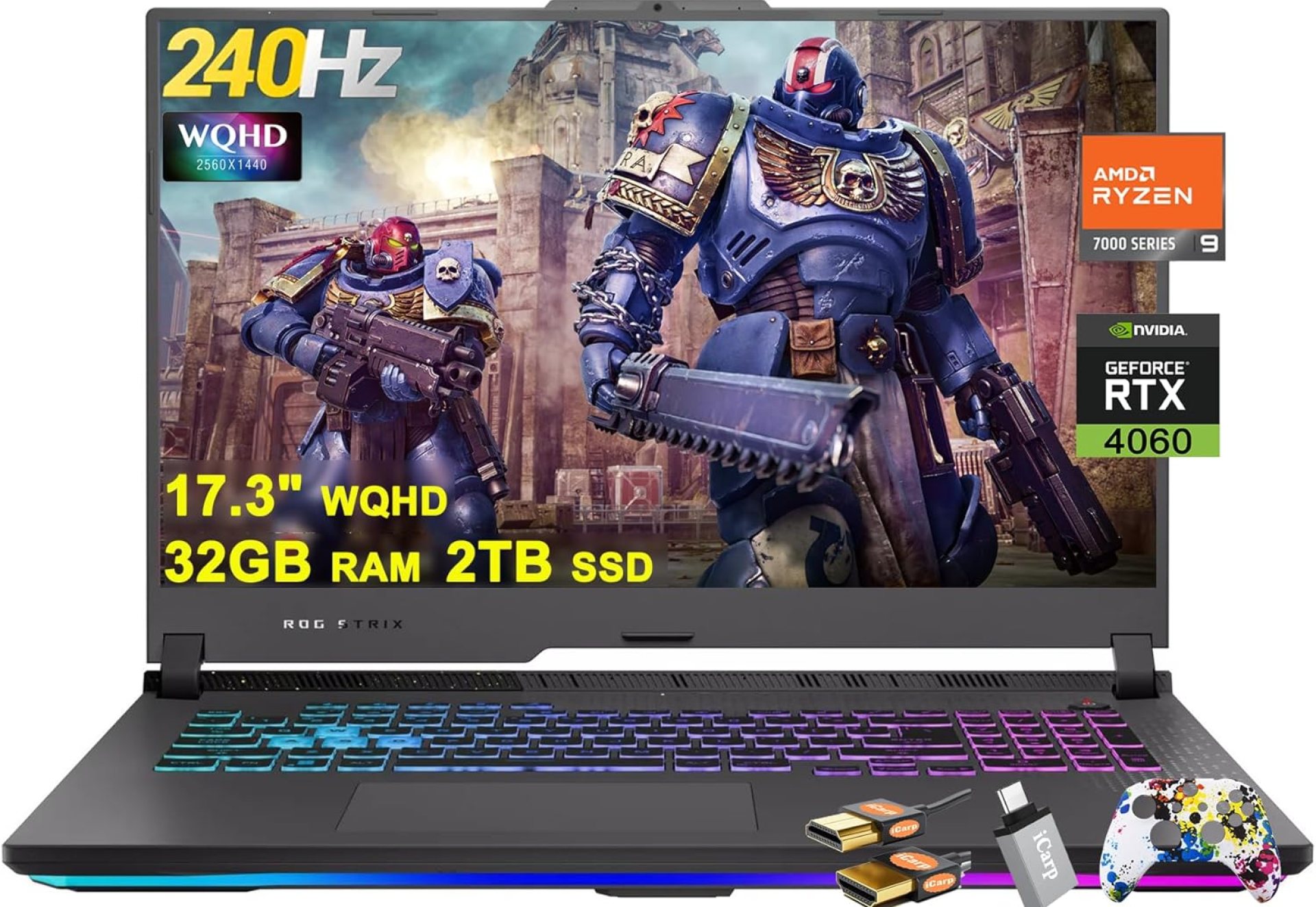 ASUS ROG Strix G17 G713 Gaming Laptop 17.3″ WQHD IPS 240Hz AMD 12-Core Ryzen 9 7845HX (>i9-12900H) 32GB DDR5 2TB SSD GeForce RTX 4060 8GB USB-C RGB Backlit Fast Charging Win11 w/ICP Hub ASUS ROG Strix G17 G713 Gaming Laptop 17.3″ WQHD IPS 240Hz AMD 12-Core Ryzen 9 7845HX (>i9-12900H) 32GB DDR5 2TB SSD GeForce RTX 4060 8GB USB-C RGB Backlit Fast Charging Win11 w/ICP Hub
