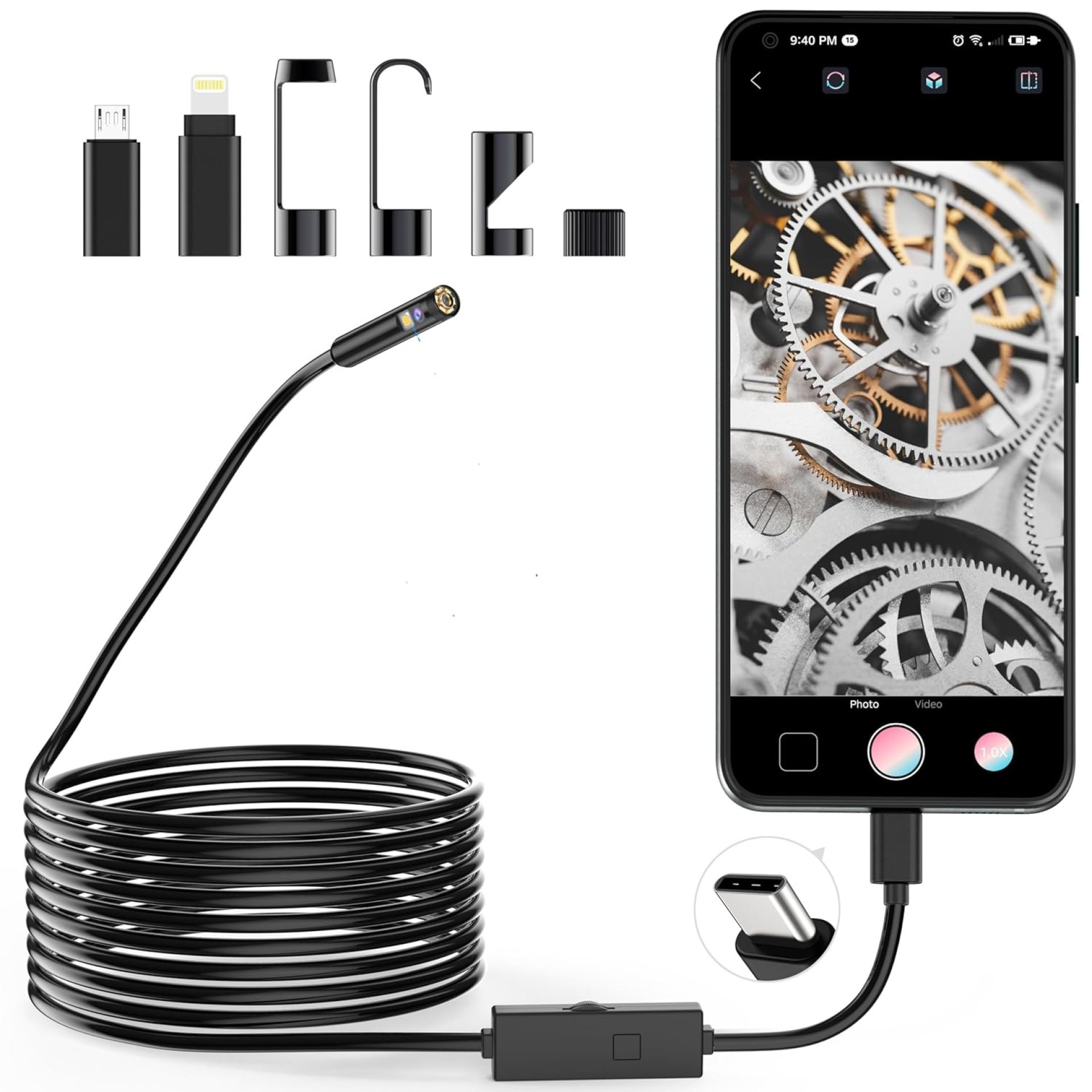 1920P Endoscope Snake Inspection Camera, Lightswim Type C Borescope, Scope Camera with 8 LED Lights for Android and iOS Smartphone, iPhone, iPad, Samsung (16.5 FT/5M) 1920P Endoscope Snake Inspection Camera, Lightswim Type C Borescope, Scope Camera with 8 LED Lights for Android and iOS Smartphone, iPhone, iPad, Samsung (16.5 FT/5M)