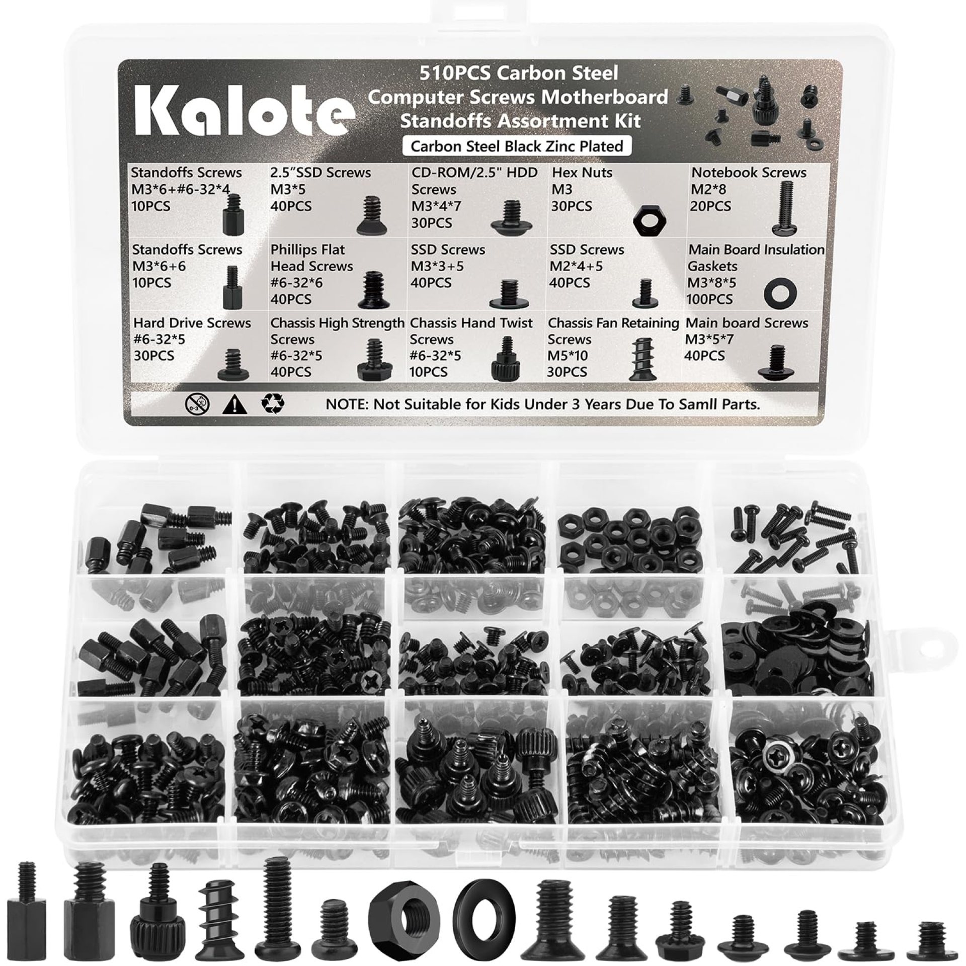 510PCS Computer Screws Assortment Kit, Carbon Steel Black Zinc Plated Motherboard Standoffs Screws PC Screws for HDD, SSD Hard Drive Fan, Power Supply, Graphics, Laptop, PC ATX Case for DIY & Repair 510PCS Computer Screws Assortment Kit, Carbon Steel Black Zinc Plated Motherboard Standoffs Screws PC Screws for HDD, SSD Hard Drive Fan, Power Supply, Graphics, Laptop, PC ATX Case for DIY & Repair