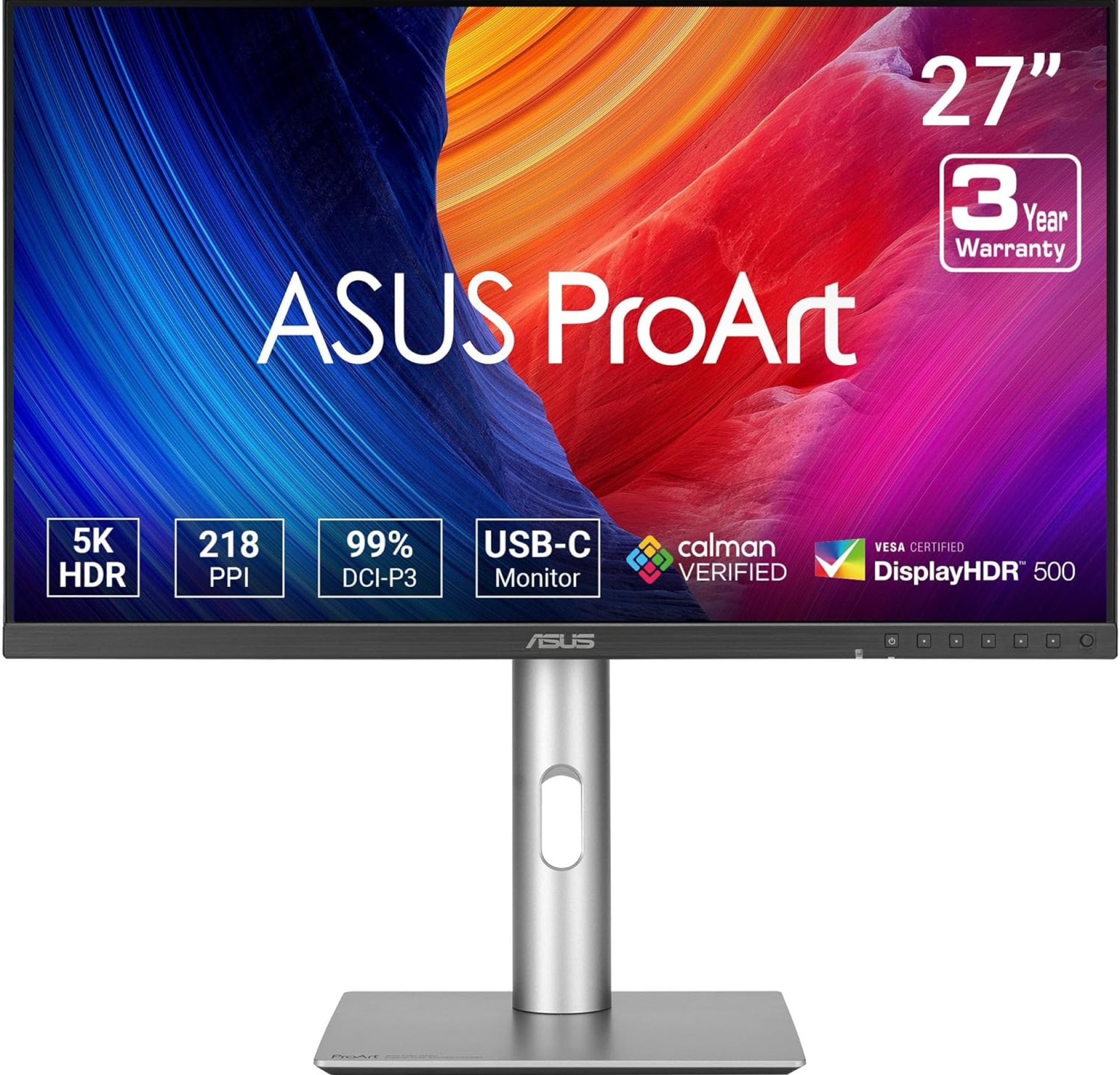 ASUS ProArt Display 27” 5K HDR Professional Monitor (PA27JCV) – 5K (5120 x 2880), IPS, 99% DCI-P3, 100% sRGB, ΔE < 2, USB-C PD 96W, Calman Verified, Color Accurate, Auto KVM, LuxPixel, 3 yr Warranty ASUS ProArt Display 27” 5K HDR Professional Monitor (PA27JCV) – 5K (5120 x 2880), IPS, 99% DCI-P3, 100% sRGB, ΔE < 2, USB-C PD 96W, Calman Verified, Color Accurate, Auto KVM, LuxPixel, 3 yr Warranty