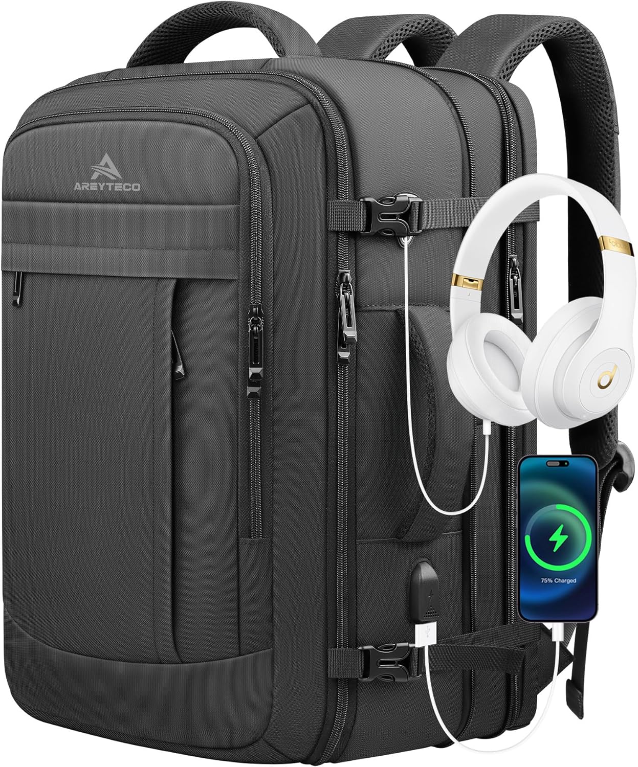 Travel Backpack, 50L Expandable Extra Large Laptop Backpack, Carry On Backpack Airline Approved Water Resistant Business Suitcase Daypack Bag Fits 17 Inch Laptops, Travel Gifts for Men Women, Black Travel Backpack, 50L Expandable Extra Large Laptop Backpack, Carry On Backpack Airline Approved Water Resistant Business Suitcase Daypack Bag Fits 17 Inch Laptops, Travel Gifts for Men Women, Black