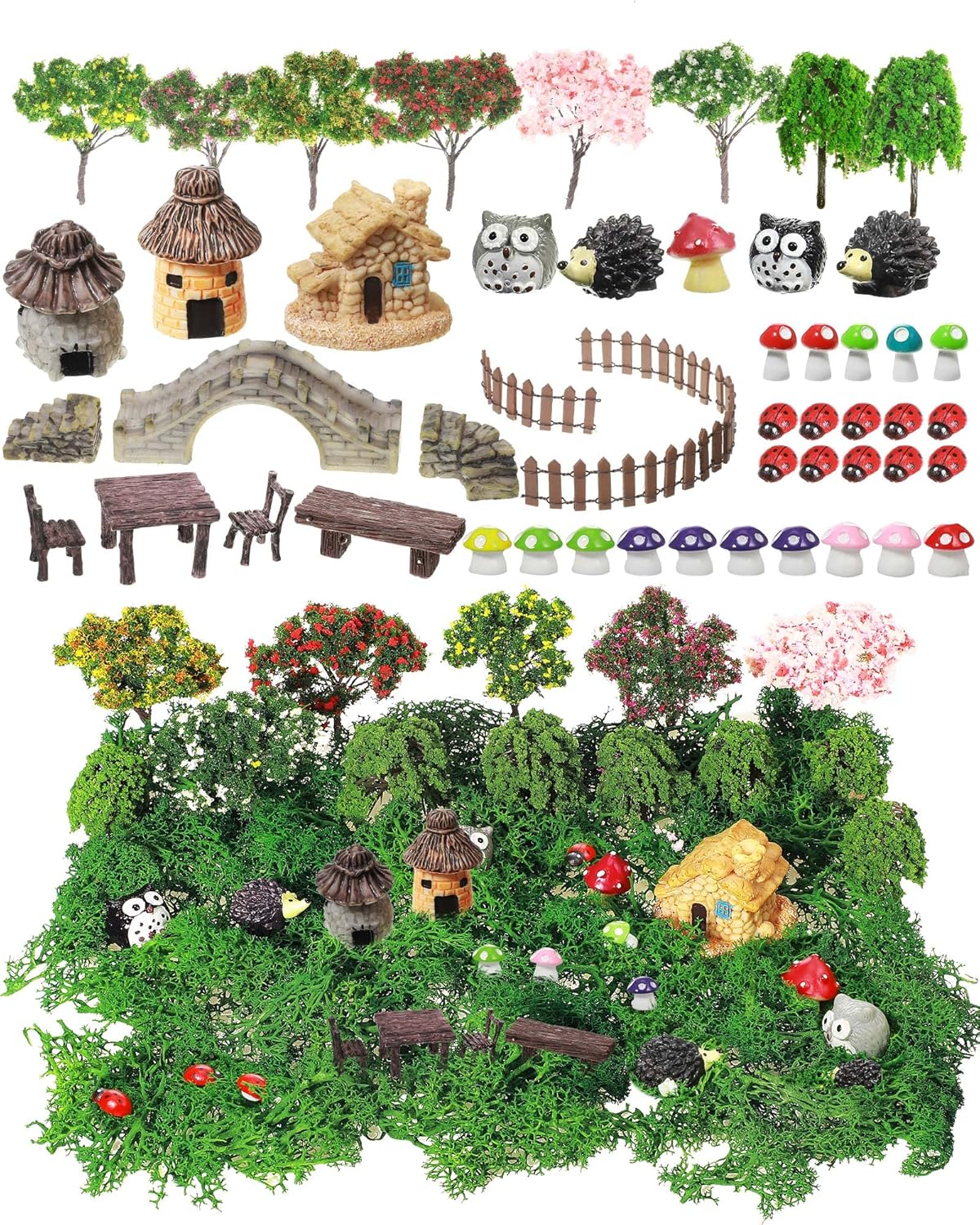 58 Pcs Mini Garden Accessories Set Fairy Village Miniature Fairy House Starter Kit Mini Terrarium Figurines Micro Landscape Mixed Model Tree Diorama Supplies for DIY Succulent Dollhouse Craft 58 Pcs Mini Garden Accessories Set Fairy Village Miniature Fairy House Starter Kit Mini Terrarium Figurines Micro Landscape Mixed Model Tree Diorama Supplies for DIY Succulent Dollhouse Craft