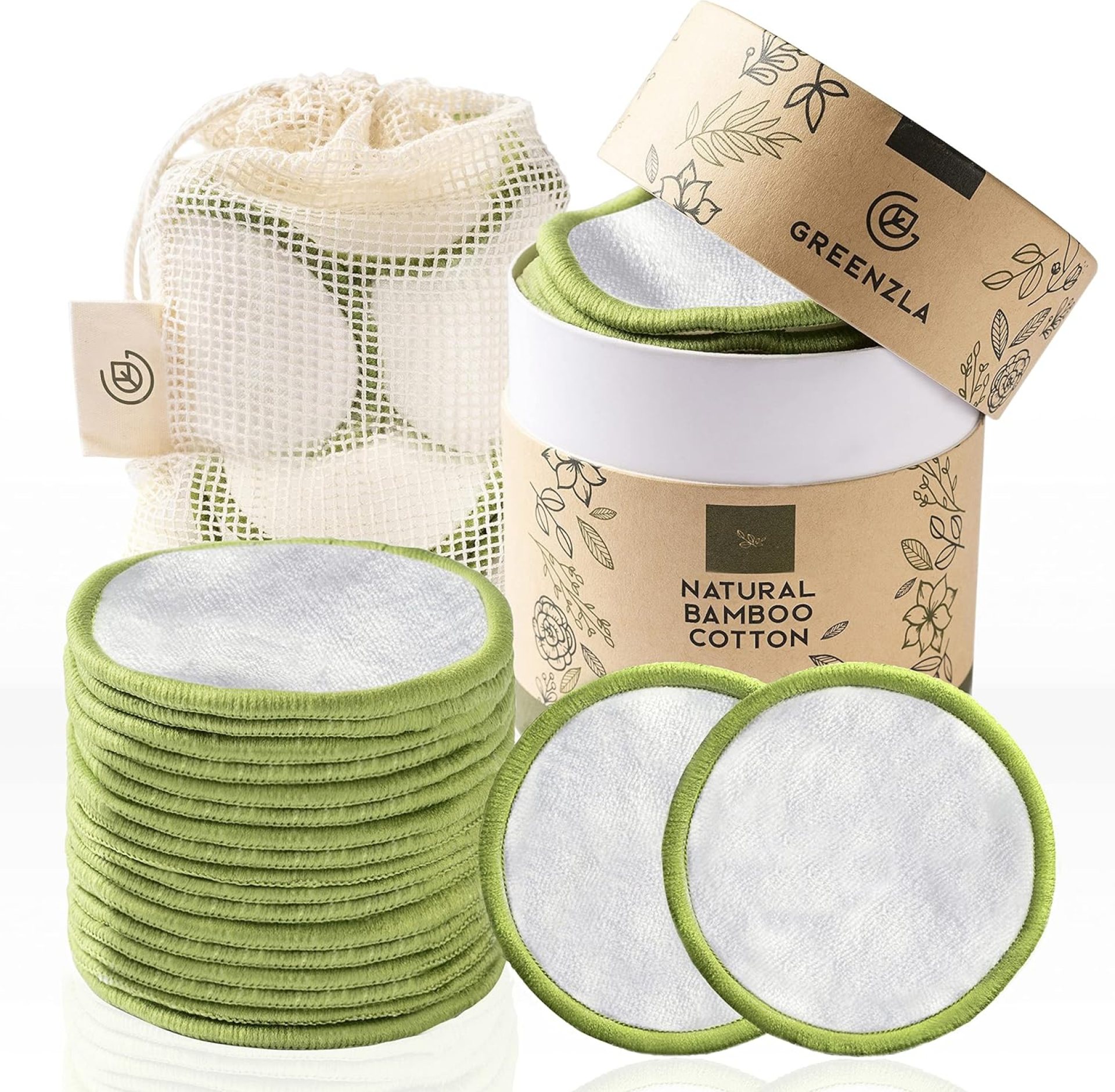 Greenzla Reusable Makeup Remover Pads, Washable Bamboo Cotton Rounds with Mesh Laundry Bag, Travel Pouch, Pad Holder – Reusable Cotton Rounds for All Skin Types – Perfect for Face Care, 20 Pack Greenzla Reusable Makeup Remover Pads, Washable Bamboo Cotton Rounds with Mesh Laundry Bag, Travel Pouch, Pad Holder – Reusable Cotton Rounds for All Skin Types – Perfect for Face Care, 20 Pack