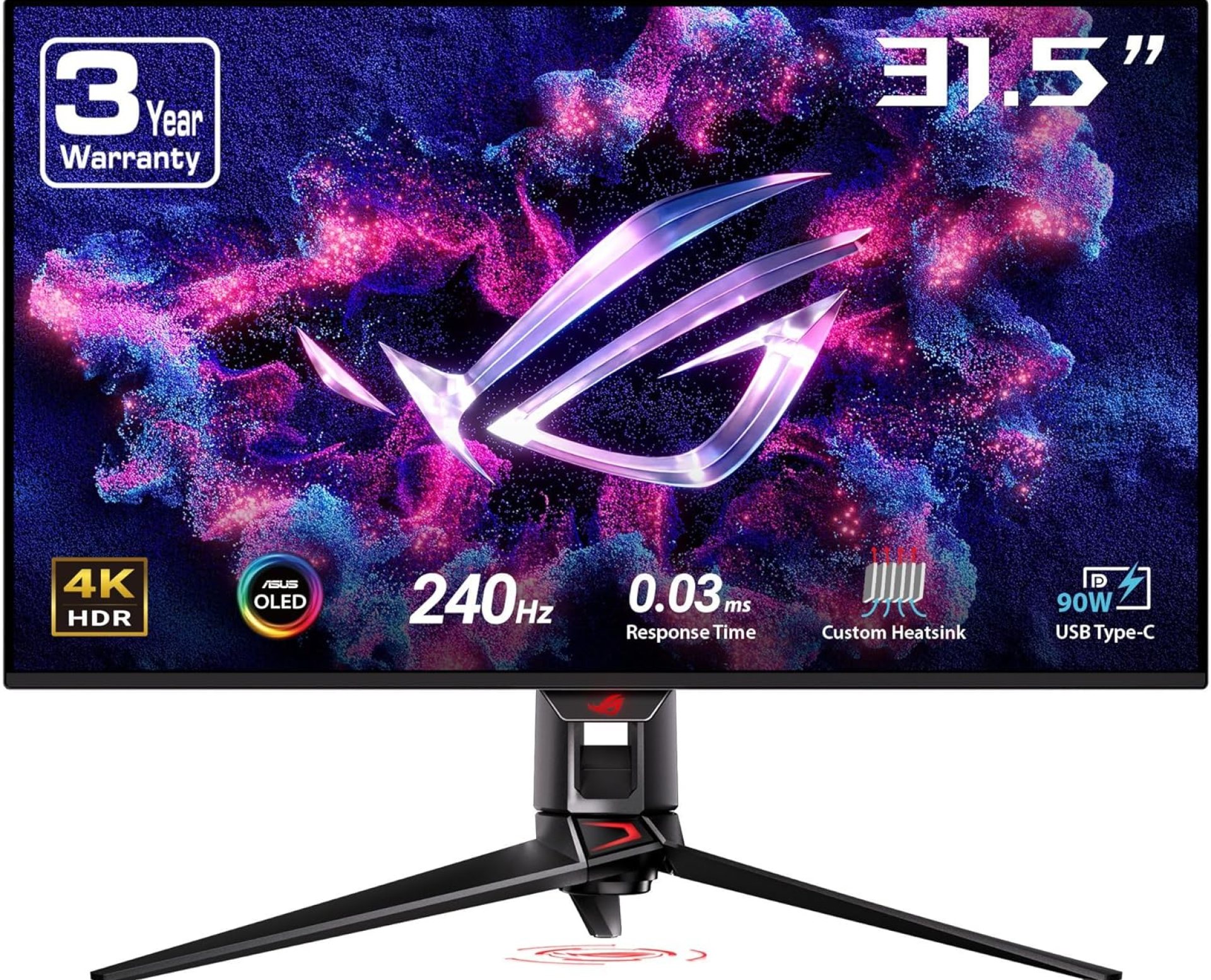 ASUS ROG Swift 32” 4K OLED Gaming Monitor (PG32UCDM) – UHD (3840 x 2160), QD-OLED, 240Hz, 0.03ms, G-SYNC Compatible, Custom Heatsink, Graphene Film, 99% DCI-P3, True 10-bit, 90W USB-C ASUS ROG Swift 32” 4K OLED Gaming Monitor (PG32UCDM) – UHD (3840 x 2160), QD-OLED, 240Hz, 0.03ms, G-SYNC Compatible, Custom Heatsink, Graphene Film, 99% DCI-P3, True 10-bit, 90W USB-C