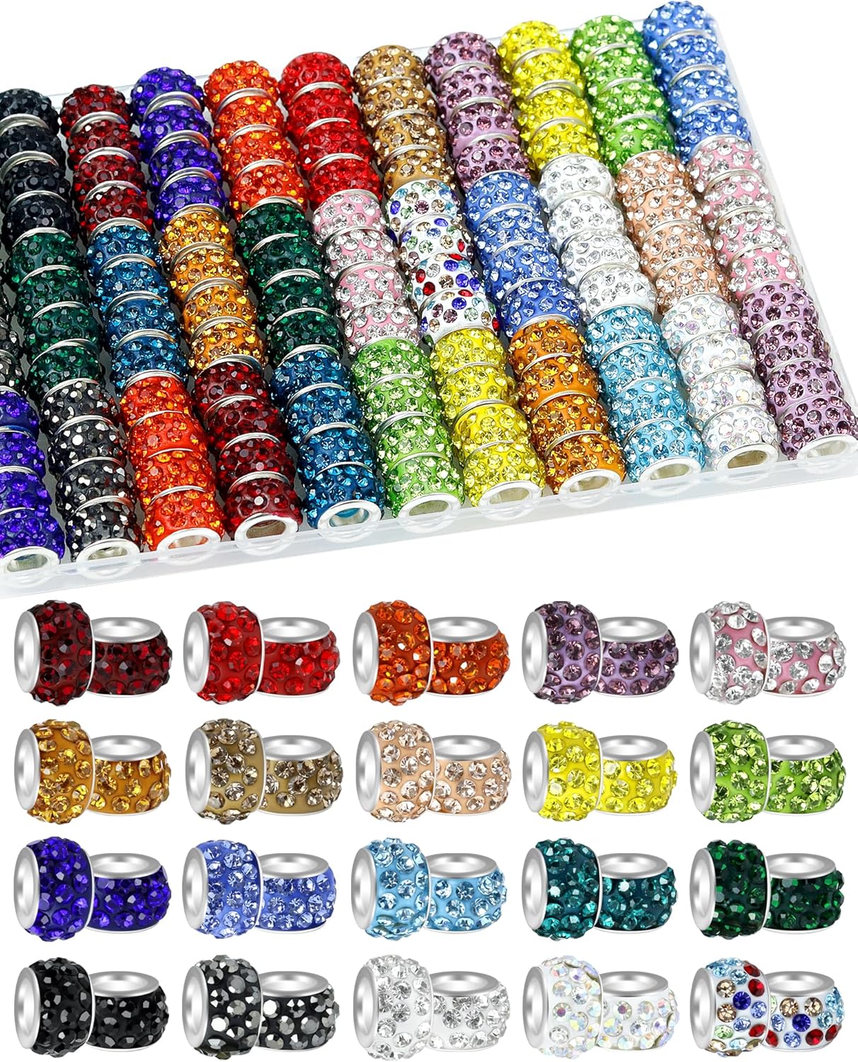 120PCS FIVEIZERO Rhinestone Large Hole Beads for Jewelry Making, 20 Colors Rhinestone European Beads Bulk Rhinestone Spacer Beads for Beadable Pens, DIY Crafts 120PCS FIVEIZERO Rhinestone Large Hole Beads for Jewelry Making, 20 Colors Rhinestone European Beads Bulk Rhinestone Spacer Beads for Beadable Pens, DIY Crafts