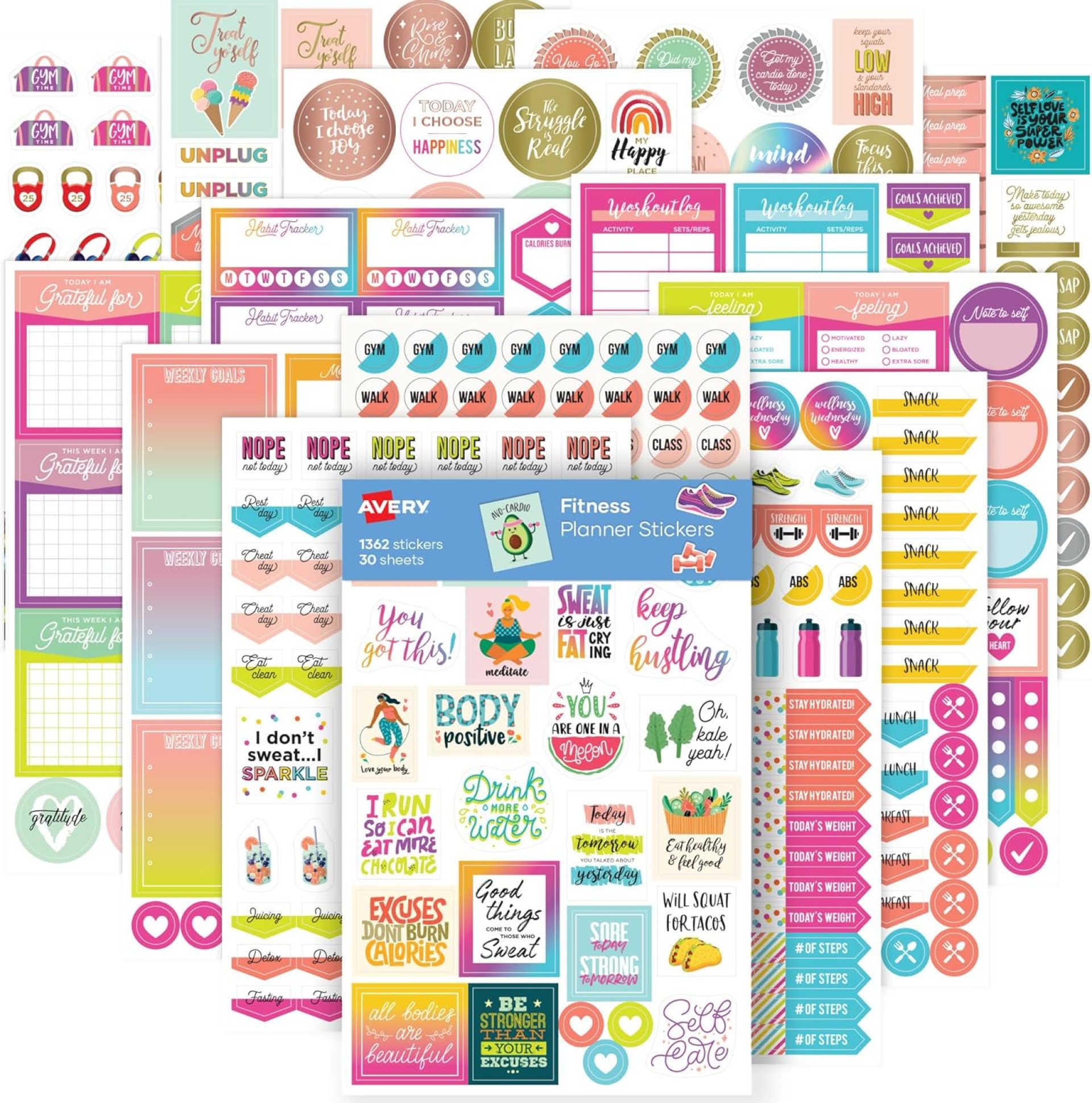 Avery Fitness Planner Stickers Pack, 30 Sheets of Health and Fitness Stickers, Set of 1,362 Stickers for Your Planner, Journal or Calendar (6787) Avery Fitness Planner Stickers Pack, 30 Sheets of Health and Fitness Stickers, Set of 1,362 Stickers for Your Planner, Journal or Calendar (6787)