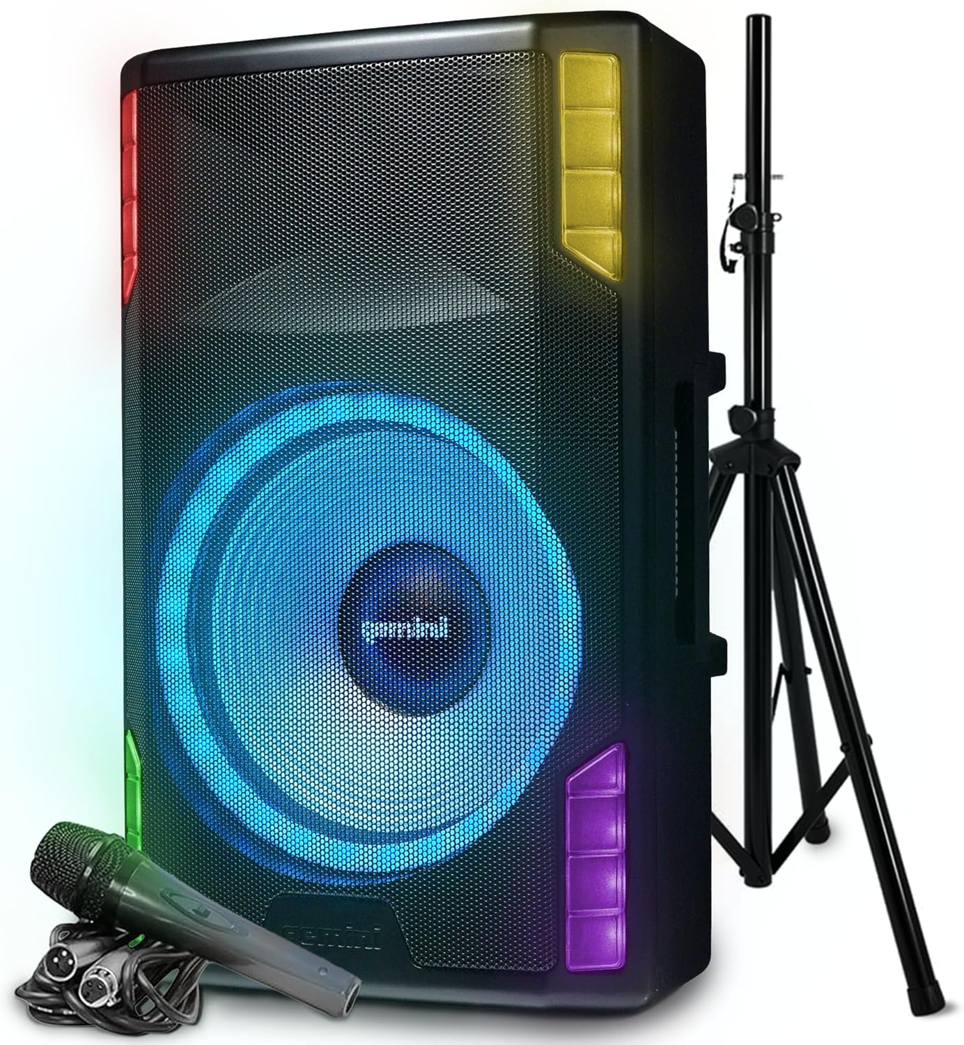 Gemini Sound GSP-L5500PK 15″ 2200W Bluetooth PA Speaker with Microphone, Stand, TWS Pairing, LED Party Lights, 3-Channel Mixer – Ideal for DJs, Events, and Parties Gemini Sound GSP-L5500PK 15″ 2200W Bluetooth PA Speaker with Microphone, Stand, TWS Pairing, LED Party Lights, 3-Channel Mixer – Ideal for DJs, Events, and Parties