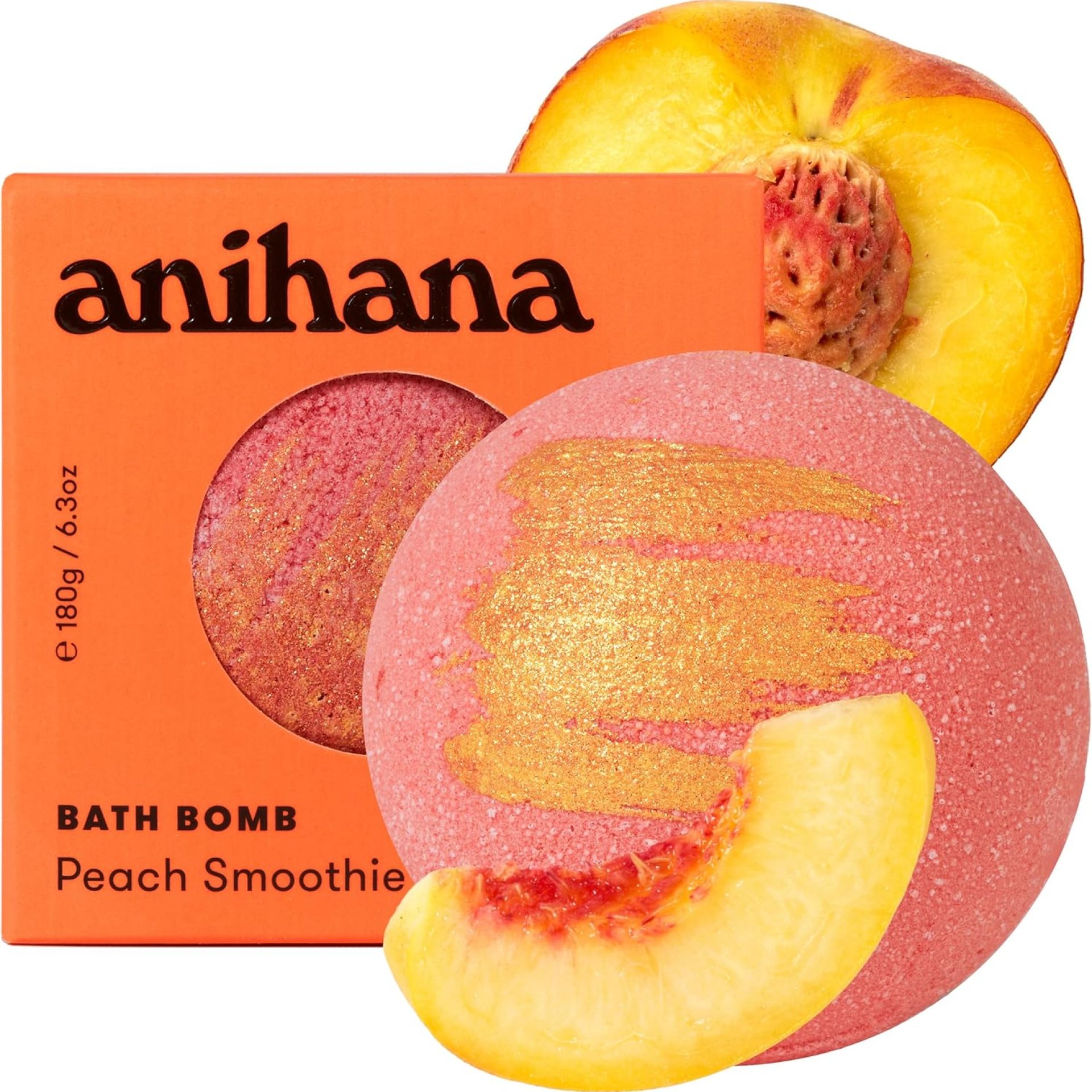 ANIHANA Bath Bomb with Coconut Oil, Paraben Free, Hand-Crafted Luxury Fizzers, Refreshing Peach Smoothie Scent, 6.3 oz ANIHANA Bath Bomb with Coconut Oil, Paraben Free, Hand-Crafted Luxury Fizzers, Refreshing Peach Smoothie Scent, 6.3 oz