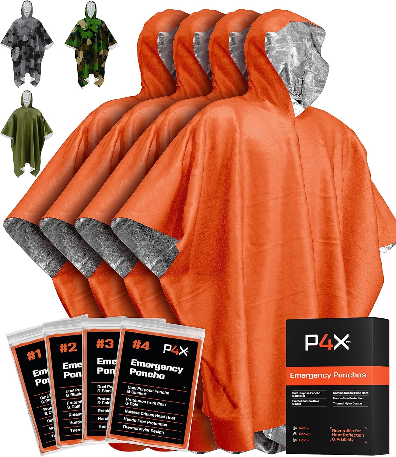 PREPARED4X Emergency Poncho with Mylar Blanket Liner – Heavy Duty, Waterproof, Wind-Resistant Green Rain Poncho for Outdoors, Camping, and Car Emergency Kits – Thermal Poncho PREPARED4X Emergency Poncho with Mylar Blanket Liner – Heavy Duty, Waterproof, Wind-Resistant Green Rain Poncho for Outdoors, Camping, and Car Emergency Kits – Thermal Poncho