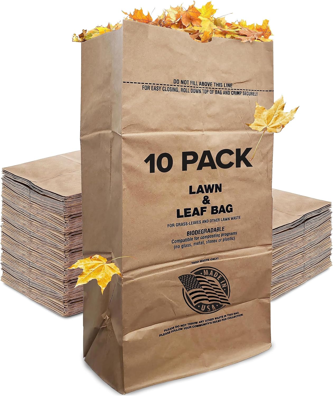 30 Gallon Kraft Lawn and Leaf Bags (10 Pack) Eco-Friendly Heavy Duty Large Paper Trash Bags, Made in the USA Tear Resistant Yard Waste Bags for Grass Clippings, Wet and Dry Leaves, Weeds, Twigs 30 Gallon Kraft Lawn and Leaf Bags (10 Pack) Eco-Friendly Heavy Duty Large Paper Trash Bags, Made in the USA Tear Resistant Yard Waste Bags for Grass Clippings, Wet and Dry Leaves, Weeds, Twigs